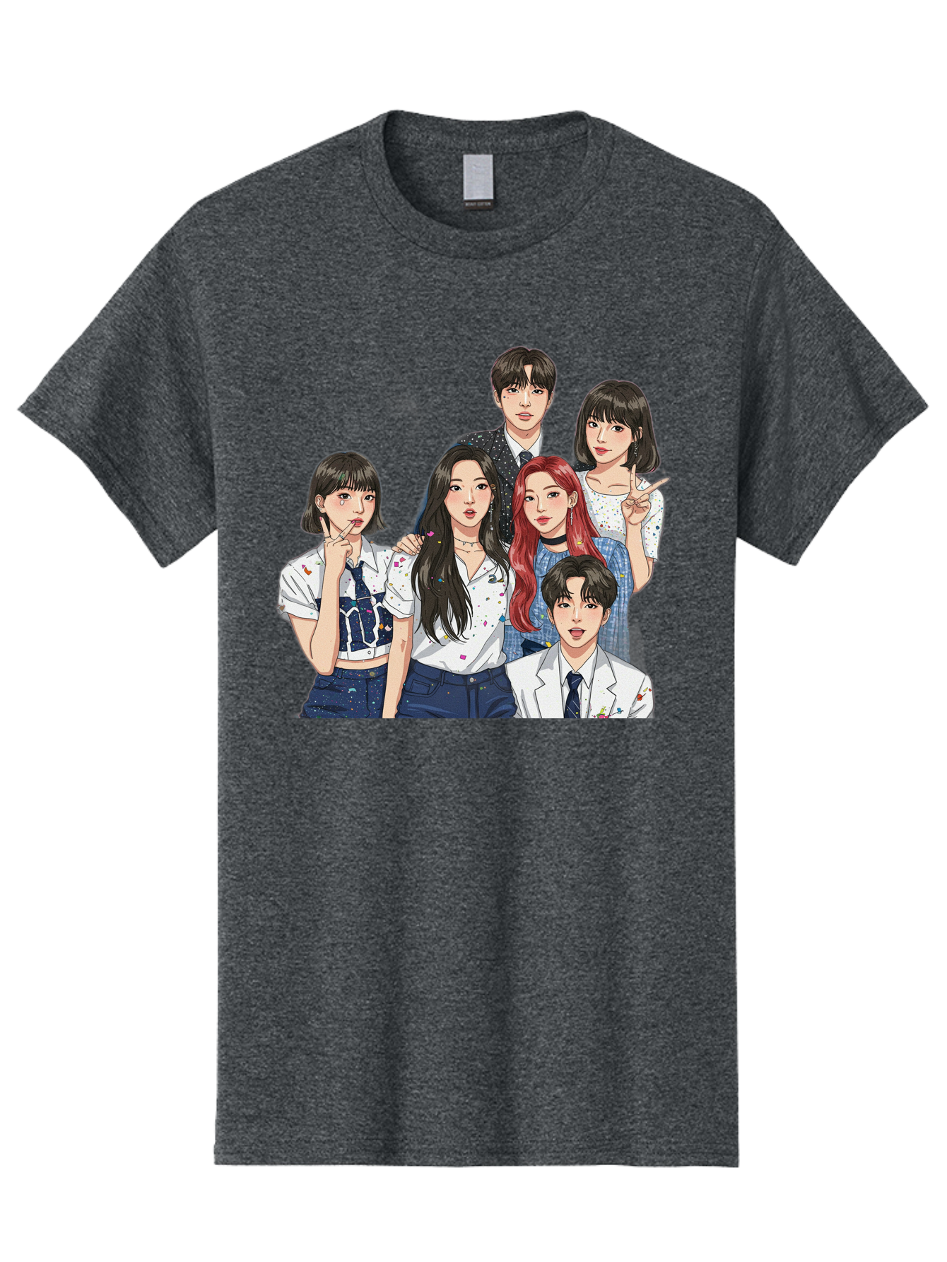 K-Pop-Group-4 Men'S Graphic Tee, 100% Cotton, Comfortable Casual Summer Wear, Machine Washable, K-Pop Group Illustration, Young Idols, Fashion Style, Casual Wear, Formal Wear, Colorful Hair, Pop Culture, Entertainment Industry, Group Portrait, Bac093