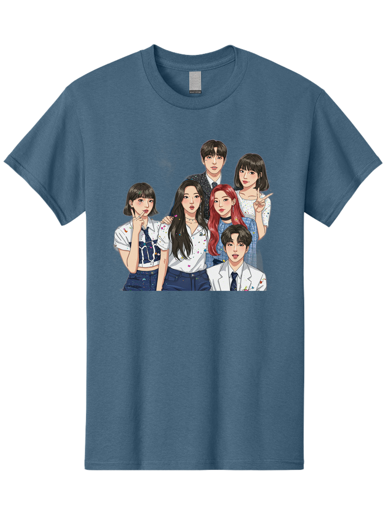 K-Pop-Group-4 Men'S Graphic Tee, 100% Cotton, Comfortable Casual Summer Wear, Machine Washable, K-Pop Group Illustration, Young Idols, Fashion Style, Casual Wear, Formal Wear, Colorful Hair, Pop Culture, Entertainment Industry, Group Portrait, Bac093