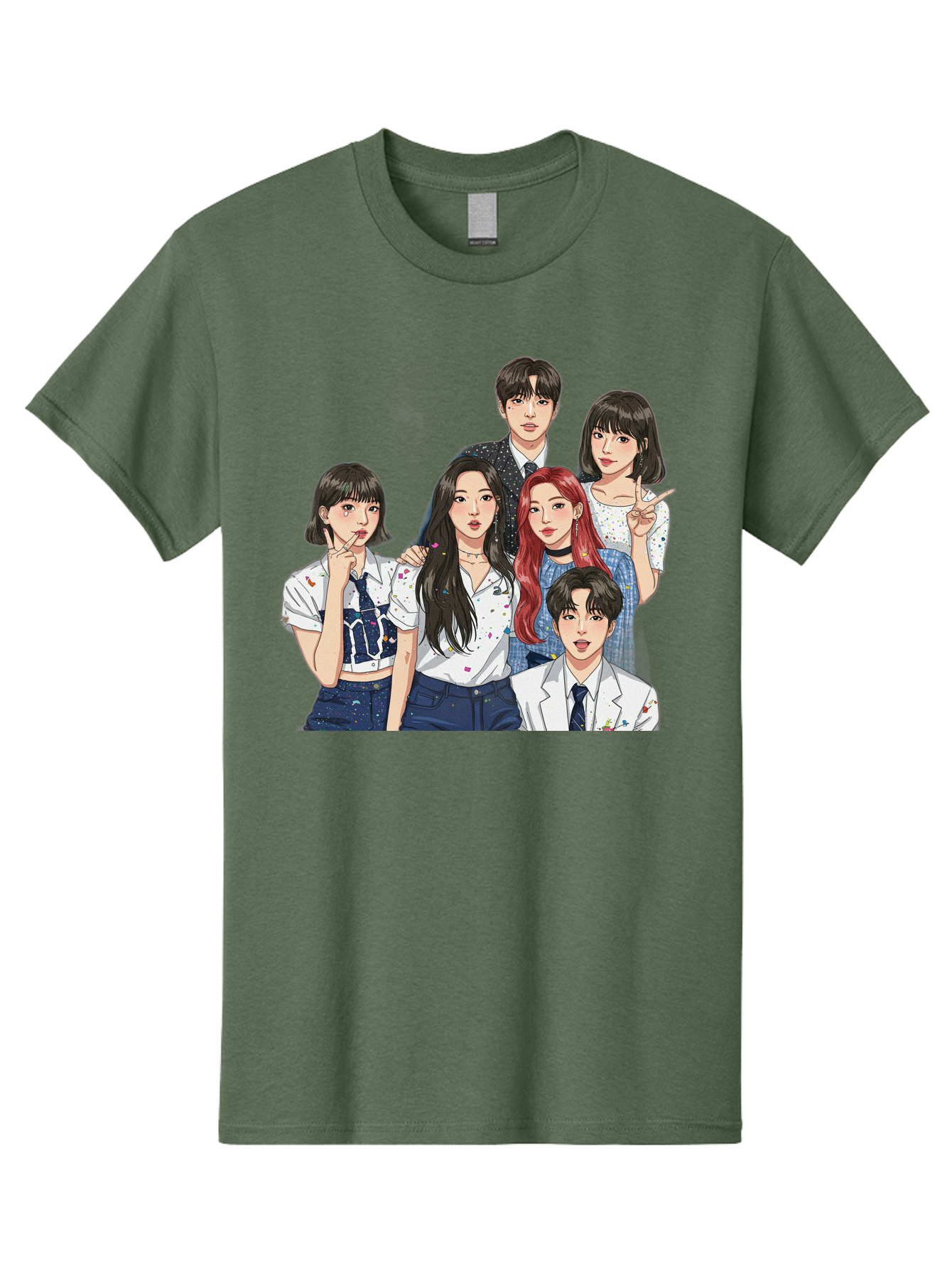 K-Pop-Group-4 Men'S Graphic Tee, 100% Cotton, Comfortable Casual Summer Wear, Machine Washable, K-Pop Group Illustration, Young Idols, Fashion Style, Casual Wear, Formal Wear, Colorful Hair, Pop Culture, Entertainment Industry, Group Portrait, Bac093