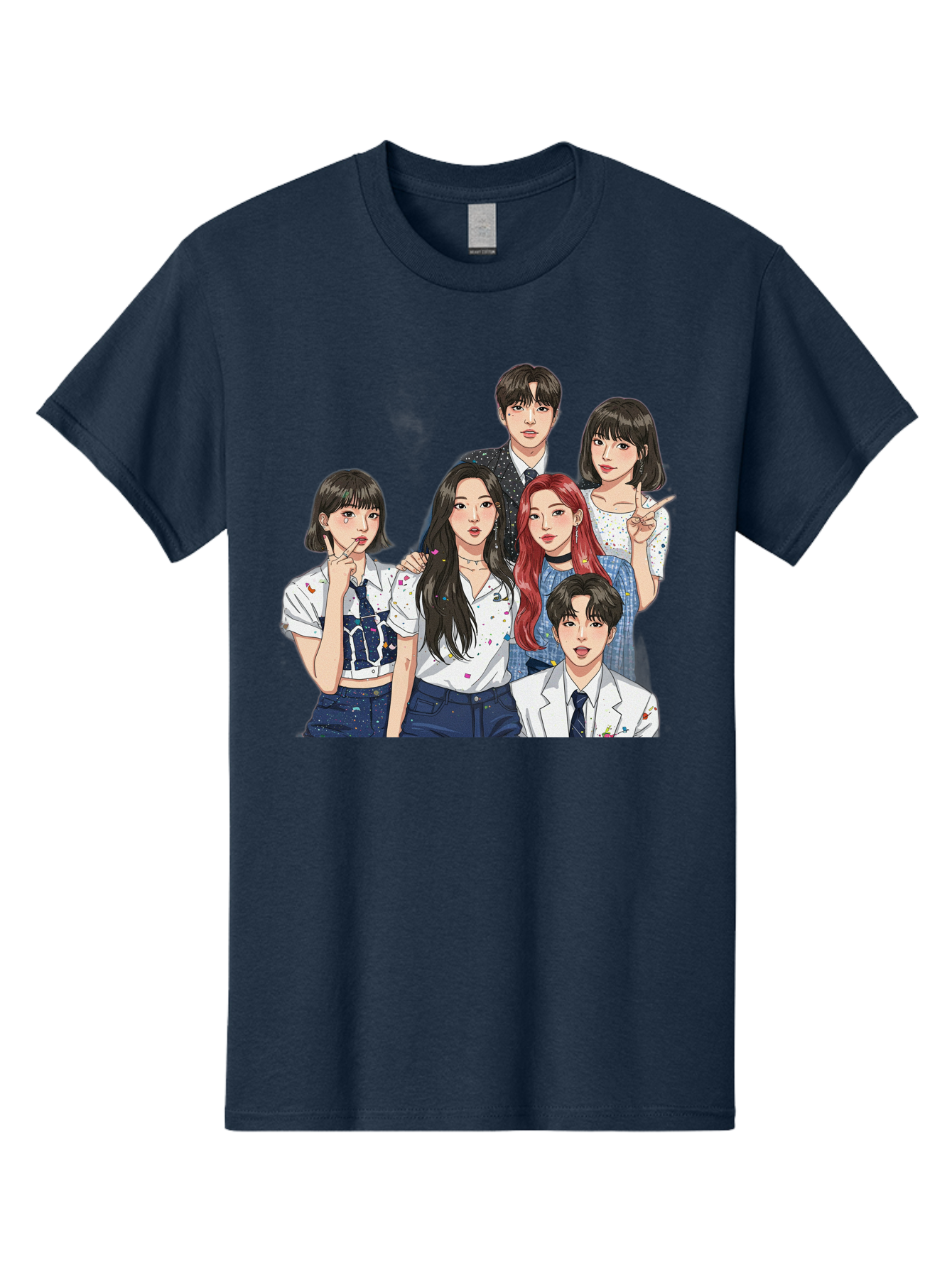 K-Pop-Group-4 Men'S Graphic Tee, 100% Cotton, Comfortable Casual Summer Wear, Machine Washable, K-Pop Group Illustration, Young Idols, Fashion Style, Casual Wear, Formal Wear, Colorful Hair, Pop Culture, Entertainment Industry, Group Portrait, Bac093