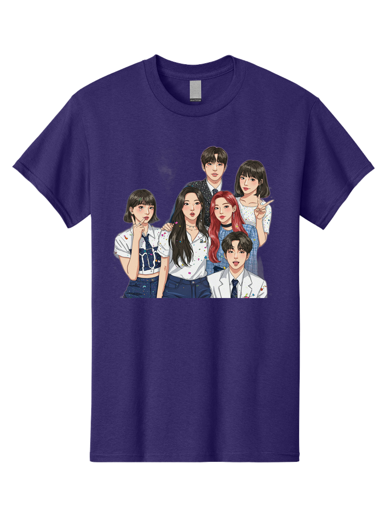 K-Pop-Group-4 Men'S Graphic Tee, 100% Cotton, Comfortable Casual Summer Wear, Machine Washable, K-Pop Group Illustration, Young Idols, Fashion Style, Casual Wear, Formal Wear, Colorful Hair, Pop Culture, Entertainment Industry, Group Portrait, Bac093