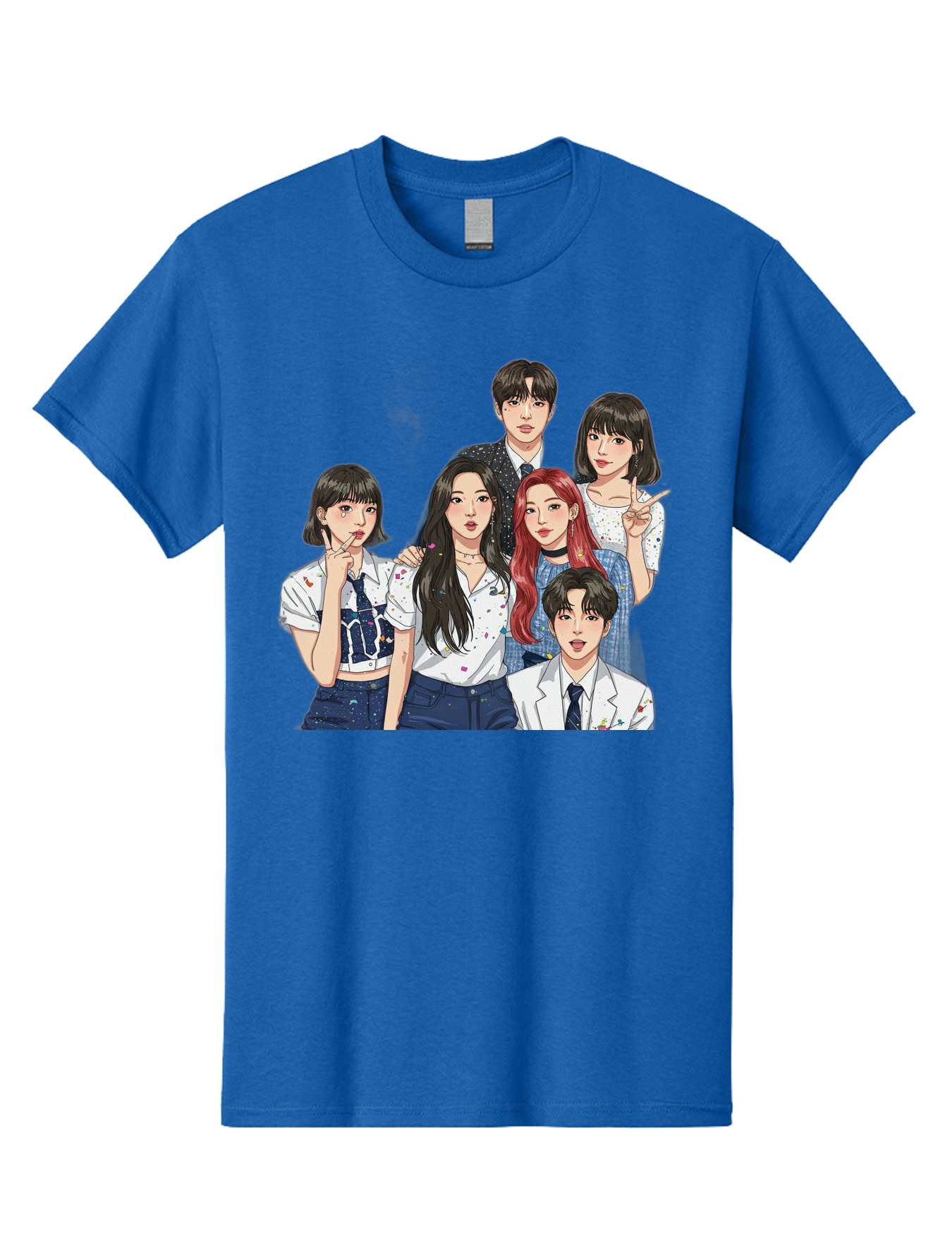 K-Pop-Group-4 Men'S Graphic Tee, 100% Cotton, Comfortable Casual Summer Wear, Machine Washable, K-Pop Group Illustration, Young Idols, Fashion Style, Casual Wear, Formal Wear, Colorful Hair, Pop Culture, Entertainment Industry, Group Portrait, Bac093