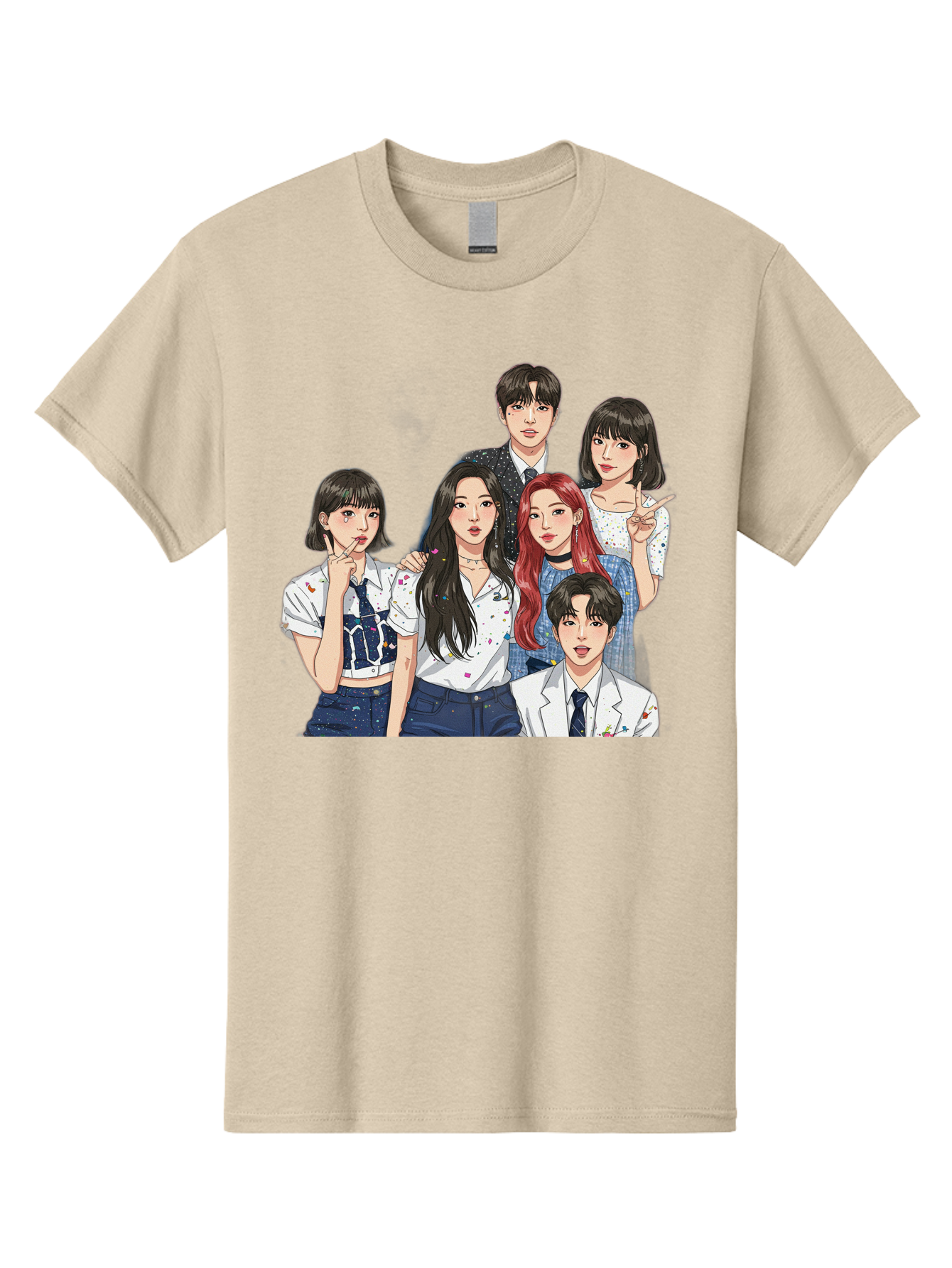 K-Pop-Group-4 Men'S Graphic Tee, 100% Cotton, Comfortable Casual Summer Wear, Machine Washable, K-Pop Group Illustration, Young Idols, Fashion Style, Casual Wear, Formal Wear, Colorful Hair, Pop Culture, Entertainment Industry, Group Portrait, Bac093