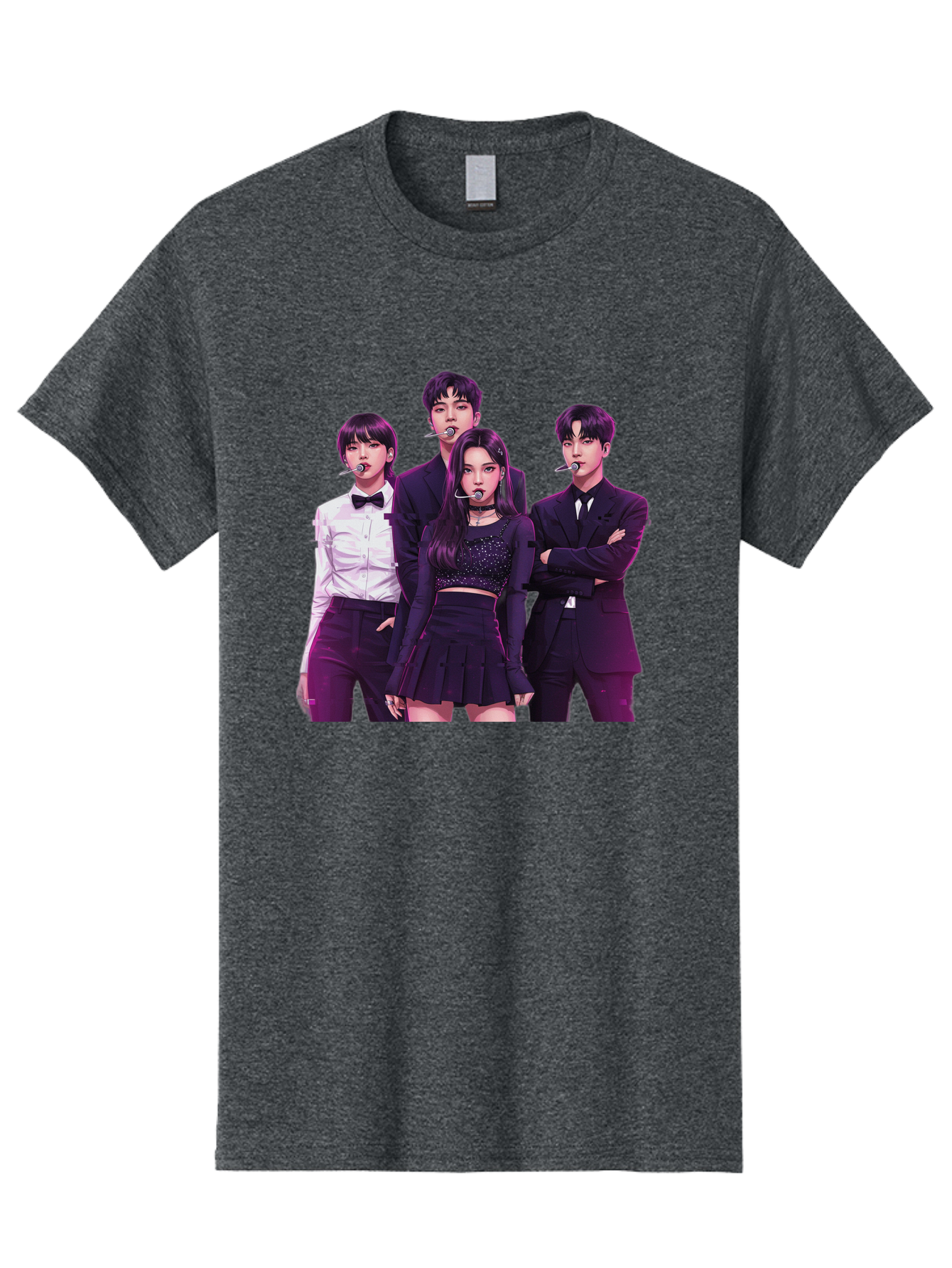 K-Pop-Group-6 Men'S Graphic Tee, 100% Cotton, Comfortable Casual Summer Wear, Machine Washable, K-Pop Performers, Group Portrait, Microphone Headset, Formal Attire, Black And White Clothing, Fashion Style, Music Industry, Pop Culture, Bac095