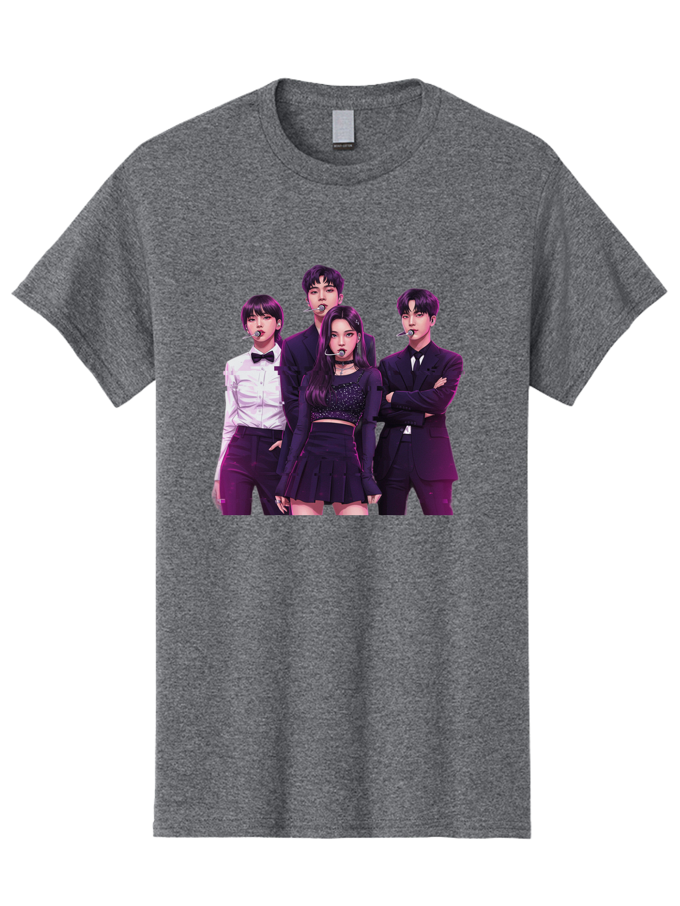 K-Pop-Group-6 Men'S Graphic Tee, 100% Cotton, Comfortable Casual Summer Wear, Machine Washable, K-Pop Performers, Group Portrait, Microphone Headset, Formal Attire, Black And White Clothing, Fashion Style, Music Industry, Pop Culture, Bac095
