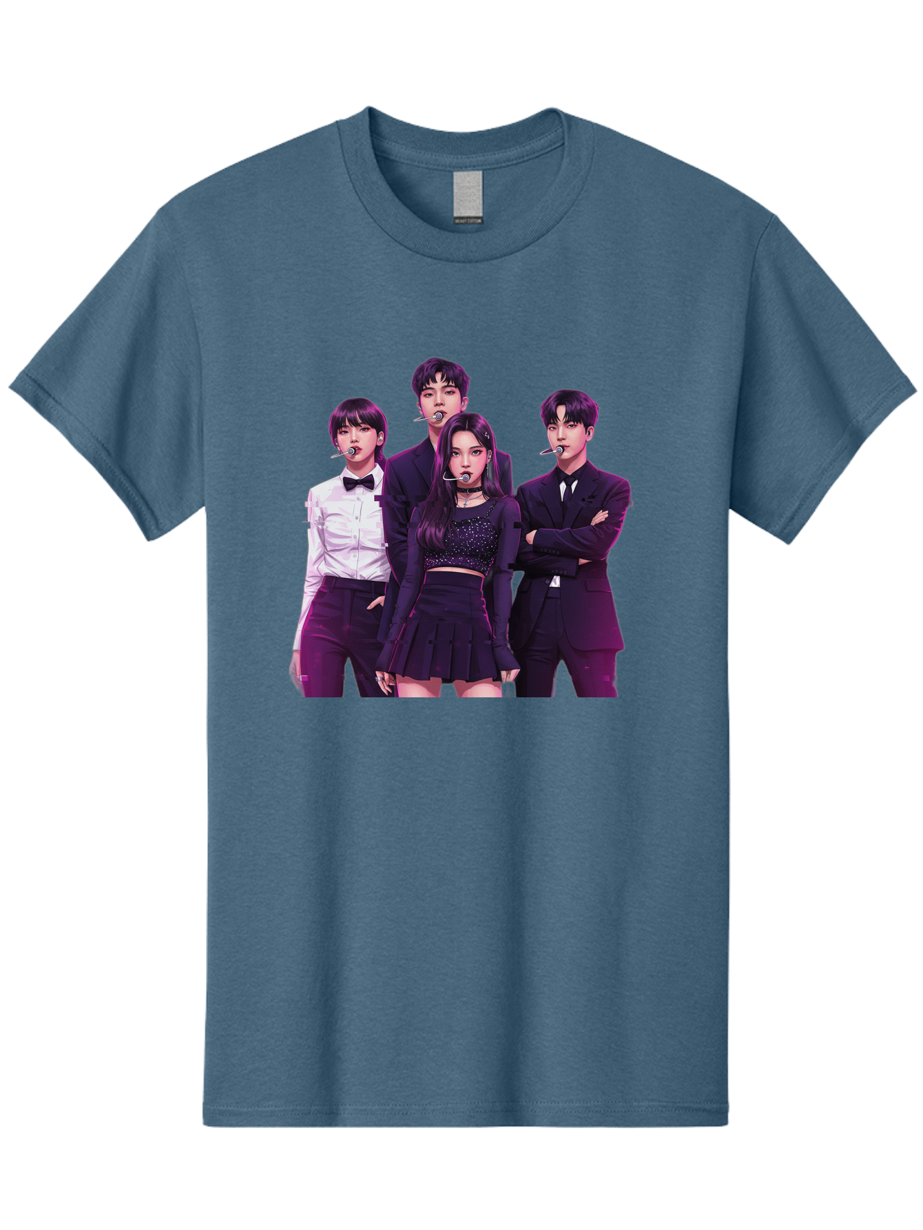 K-Pop-Group-6 Men'S Graphic Tee, 100% Cotton, Comfortable Casual Summer Wear, Machine Washable, K-Pop Performers, Group Portrait, Microphone Headset, Formal Attire, Black And White Clothing, Fashion Style, Music Industry, Pop Culture, Bac095