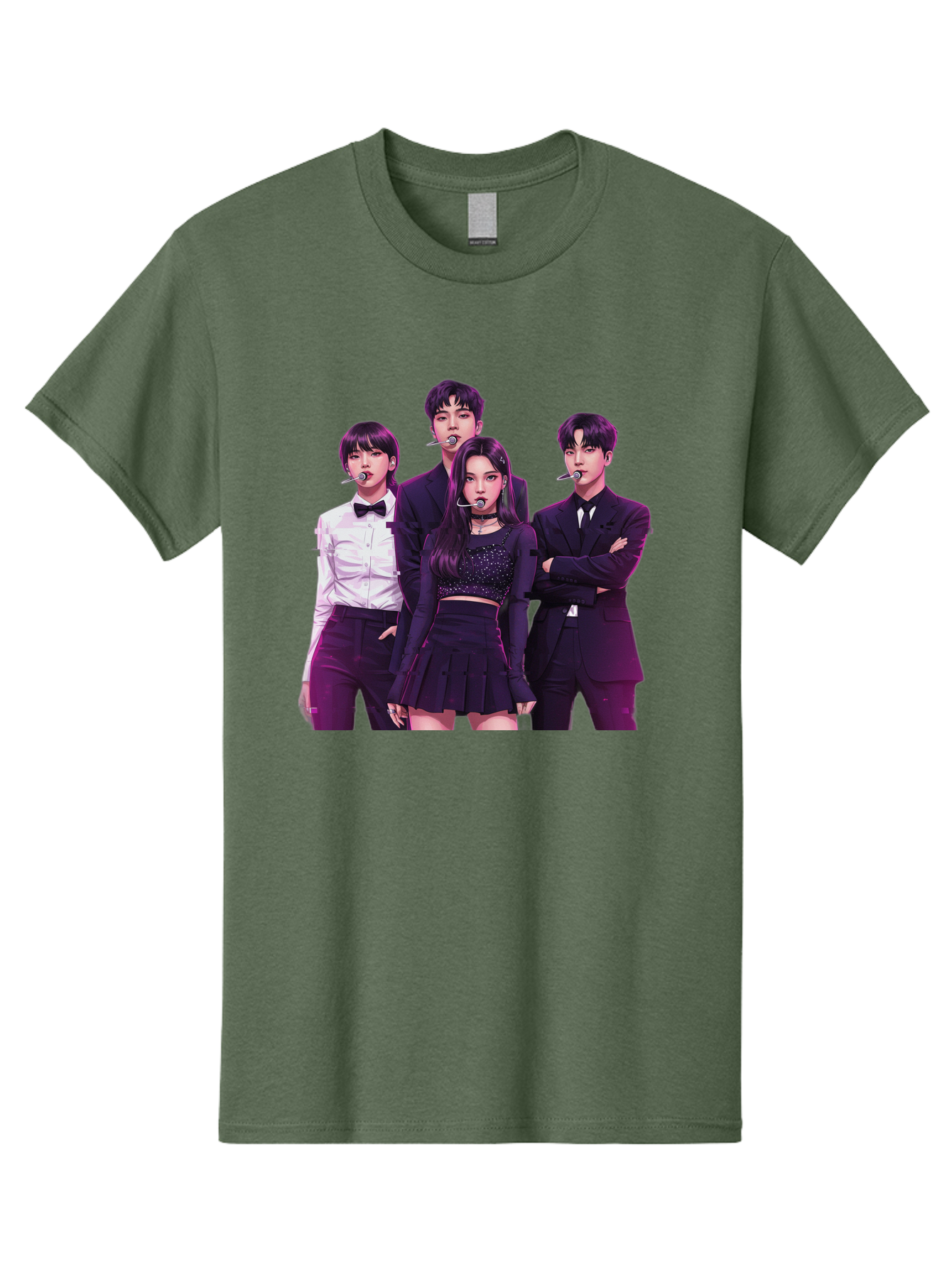 K-Pop-Group-6 Men'S Graphic Tee, 100% Cotton, Comfortable Casual Summer Wear, Machine Washable, K-Pop Performers, Group Portrait, Microphone Headset, Formal Attire, Black And White Clothing, Fashion Style, Music Industry, Pop Culture, Bac095