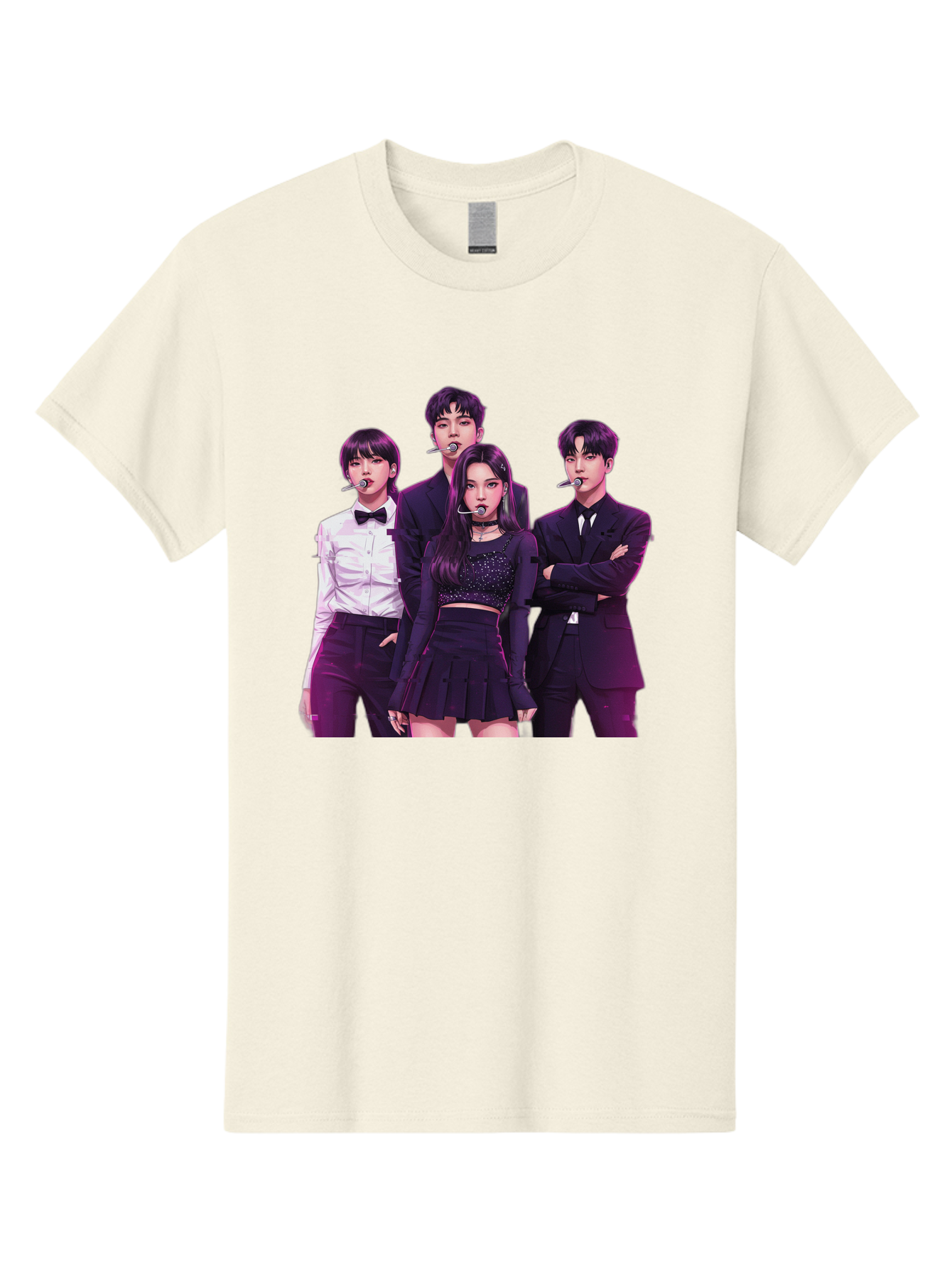 K-Pop-Group-6 Men'S Graphic Tee, 100% Cotton, Comfortable Casual Summer Wear, Machine Washable, K-Pop Performers, Group Portrait, Microphone Headset, Formal Attire, Black And White Clothing, Fashion Style, Music Industry, Pop Culture, Bac095