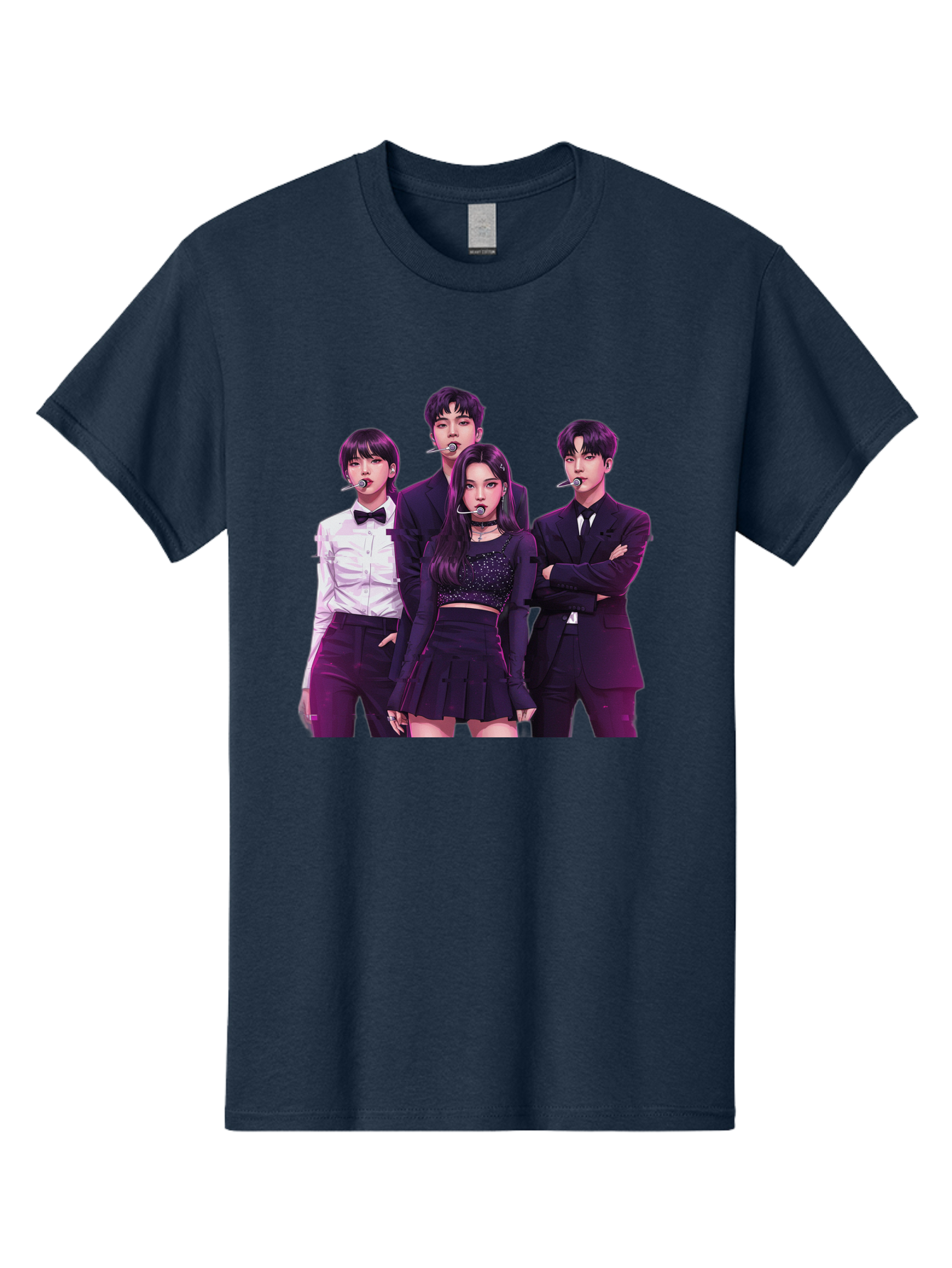 K-Pop-Group-6 Men'S Graphic Tee, 100% Cotton, Comfortable Casual Summer Wear, Machine Washable, K-Pop Performers, Group Portrait, Microphone Headset, Formal Attire, Black And White Clothing, Fashion Style, Music Industry, Pop Culture, Bac095