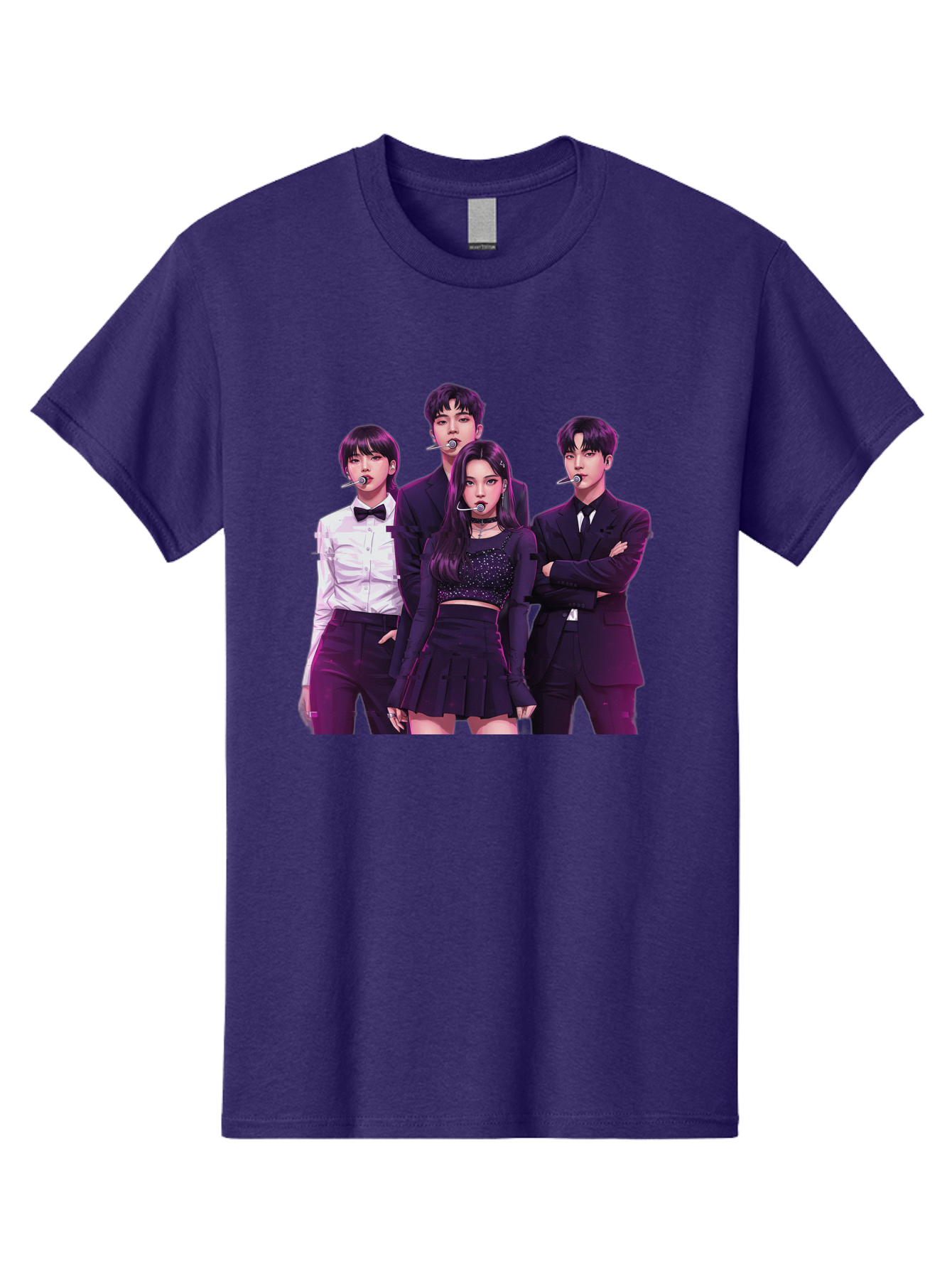 K-Pop-Group-6 Men'S Graphic Tee, 100% Cotton, Comfortable Casual Summer Wear, Machine Washable, K-Pop Performers, Group Portrait, Microphone Headset, Formal Attire, Black And White Clothing, Fashion Style, Music Industry, Pop Culture, Bac095