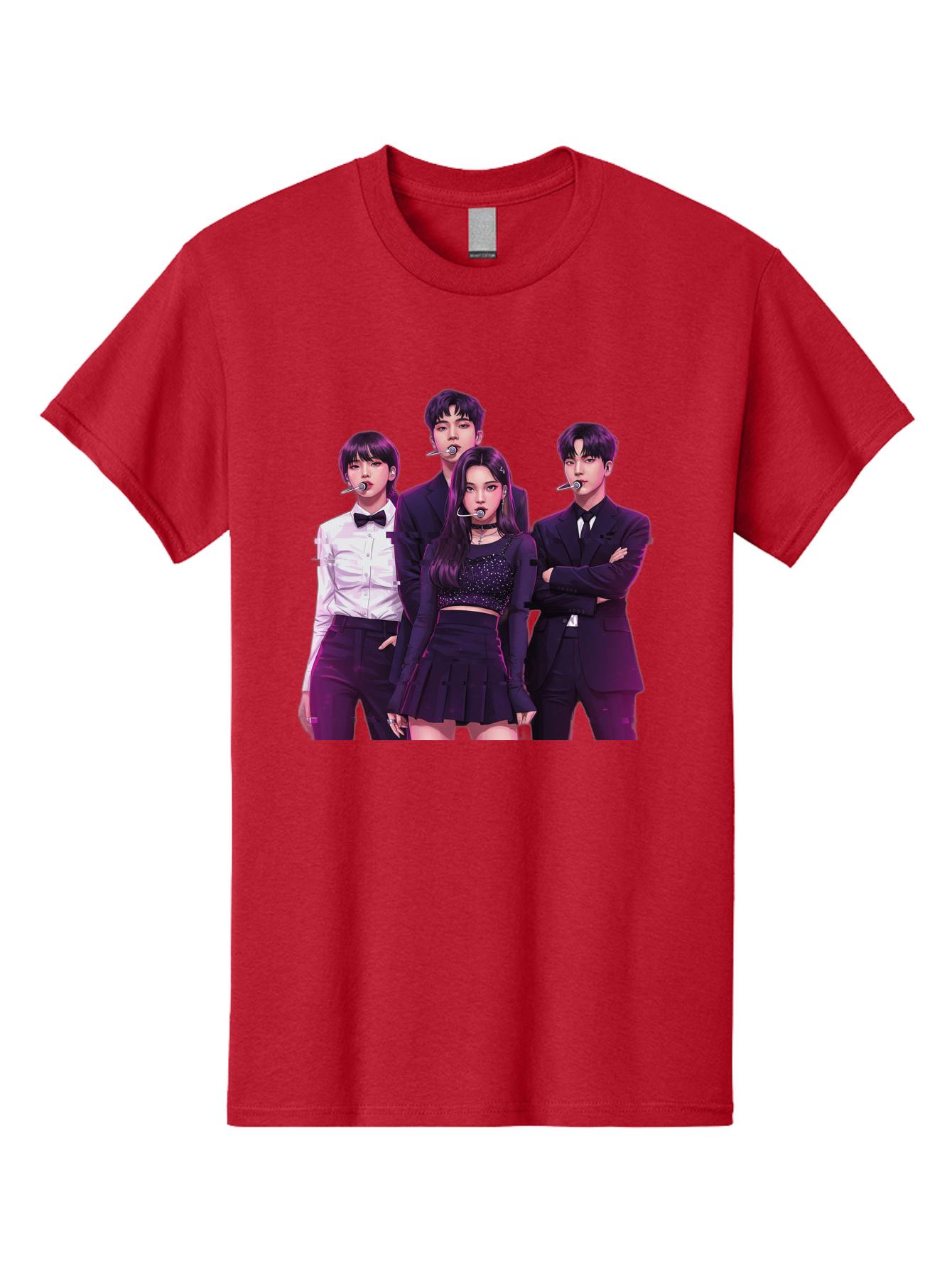 K-Pop-Group-6 Men'S Graphic Tee, 100% Cotton, Comfortable Casual Summer Wear, Machine Washable, K-Pop Performers, Group Portrait, Microphone Headset, Formal Attire, Black And White Clothing, Fashion Style, Music Industry, Pop Culture, Bac095