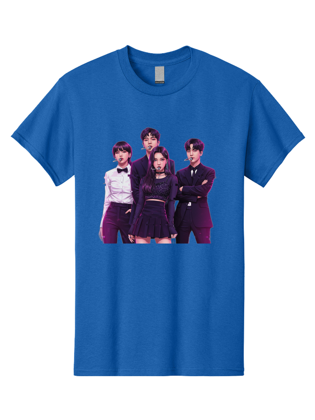 K-Pop-Group-6 Men'S Graphic Tee, 100% Cotton, Comfortable Casual Summer Wear, Machine Washable, K-Pop Performers, Group Portrait, Microphone Headset, Formal Attire, Black And White Clothing, Fashion Style, Music Industry, Pop Culture, Bac095
