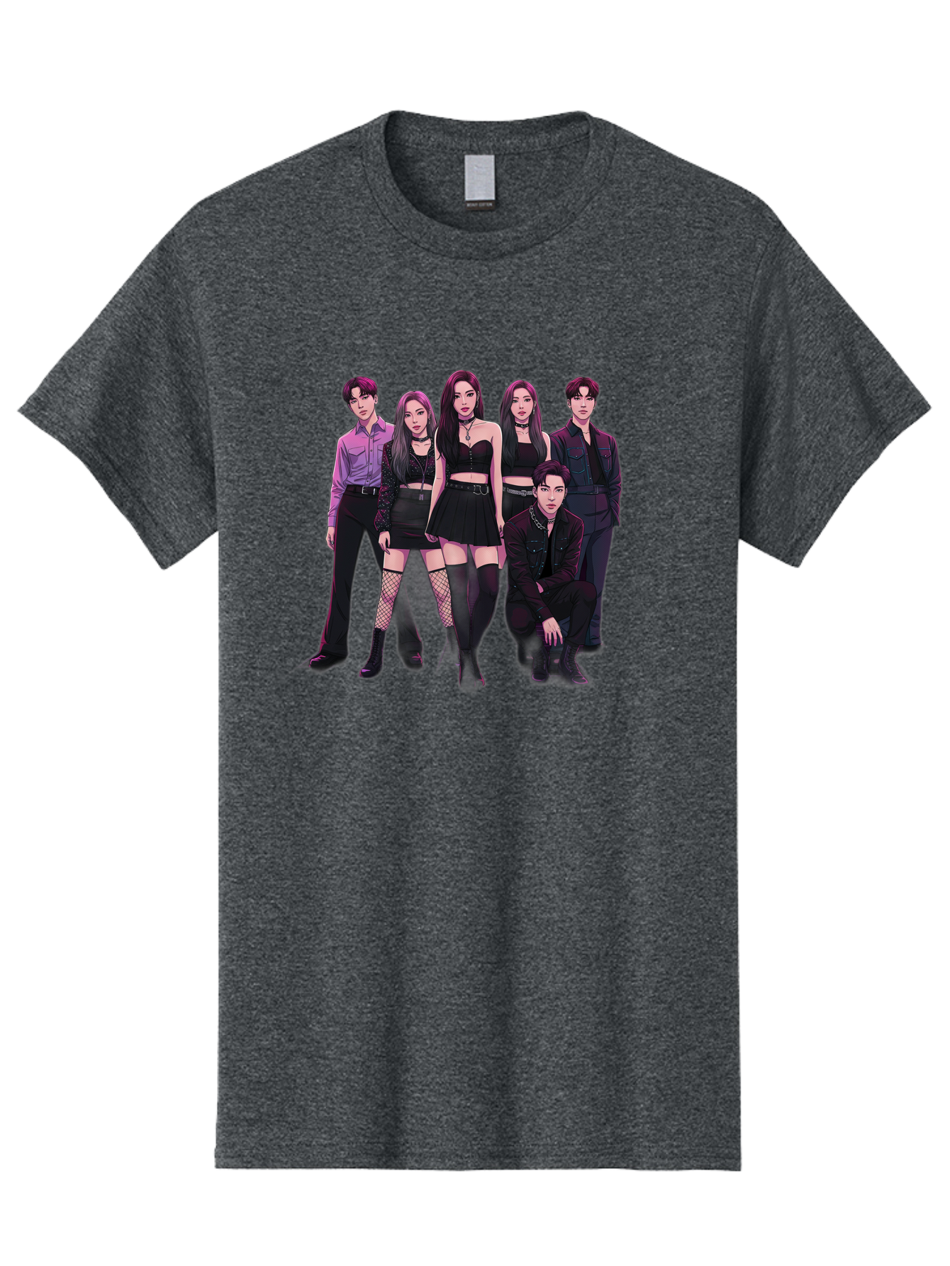 K-Pop-Group-9 Men'S Graphic Tee, 100% Cotton, Comfortable Casual Summer Wear, Machine Washable, K-Pop Group Portrait, Young Adults, Black Clothing, Edgy Style, Confident Poses, Fashion Statement, Group Shot, Pop Culture, Music Industry, Bac098
