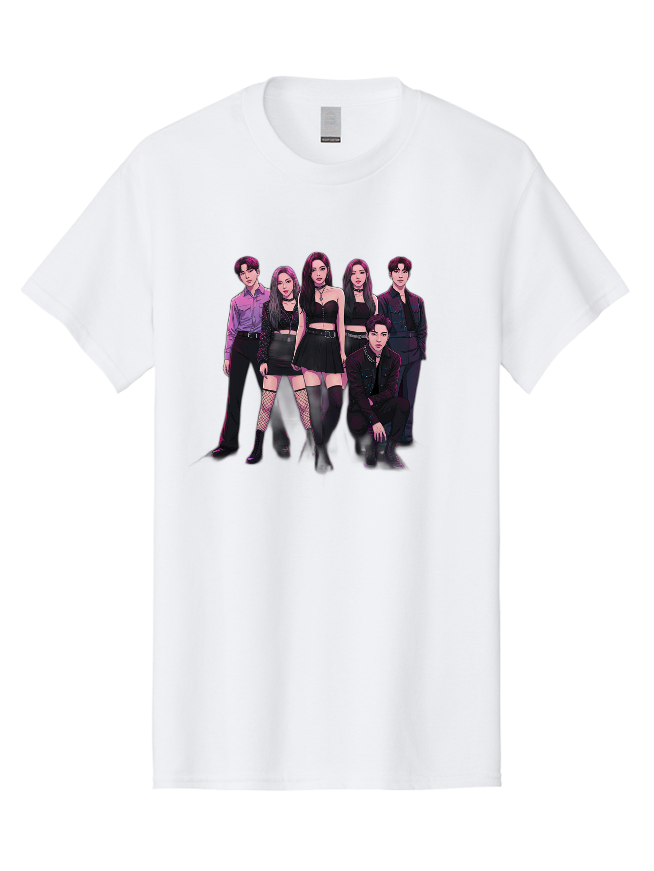 K-Pop-Group-9 Men'S Graphic Tee, 100% Cotton, Comfortable Casual Summer Wear, Machine Washable, K-Pop Group Portrait, Young Adults, Black Clothing, Edgy Style, Confident Poses, Fashion Statement, Group Shot, Pop Culture, Music Industry, Bac098