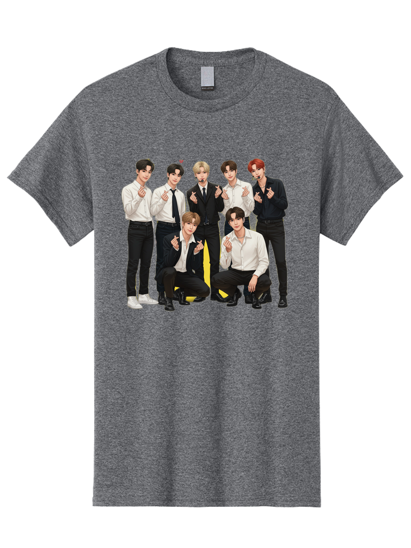 K-Pop-Group Men'S Graphic Tee, 100% Cotton, Comfortable Casual Summer Wear, Machine Washable, Seven-Member K-Pop Group, Formal Attire, Black And White Clothing, Posing For A Photo, Headsets, Finger Hearts, Group Shot, K-Pop Fashion, Bac100