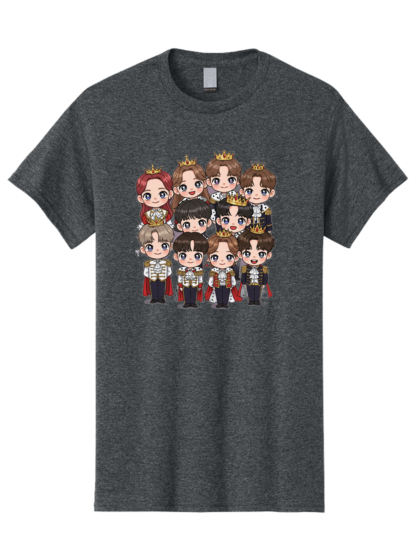 K-Pop-Royalty Men'S Graphic Tee, 100% Cotton, Comfortable Casual Summer Wear, Machine Washable, K-Pop Group, Cartoon Characters, Royal Attire, Crowned Figures, Chibi Style, Cuteness Overload, Idols, Fashion Icons, Cartoon Illustrations Bac103