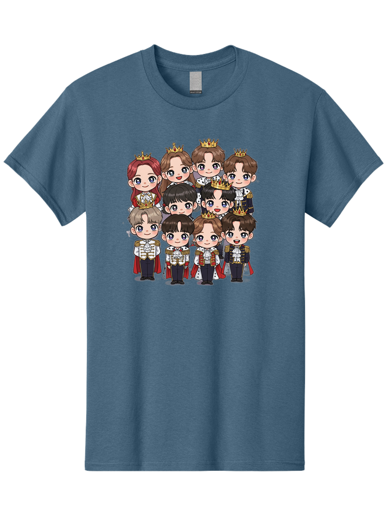 K-Pop-Royalty Men'S Graphic Tee, 100% Cotton, Comfortable Casual Summer Wear, Machine Washable, K-Pop Group, Cartoon Characters, Royal Attire, Crowned Figures, Chibi Style, Cuteness Overload, Idols, Fashion Icons, Cartoon Illustrations Bac103