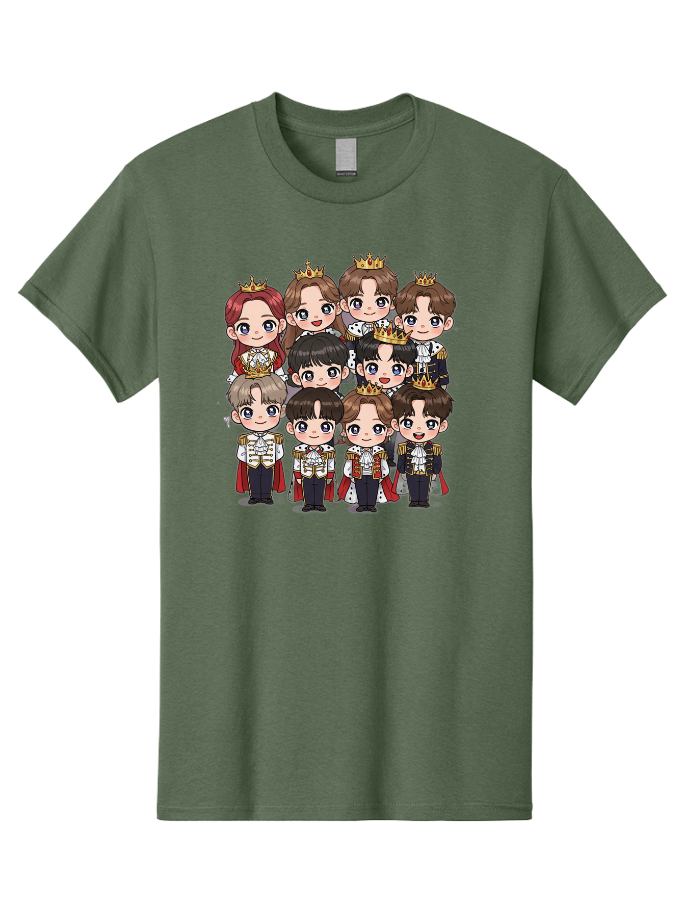 K-Pop-Royalty Men'S Graphic Tee, 100% Cotton, Comfortable Casual Summer Wear, Machine Washable, K-Pop Group, Cartoon Characters, Royal Attire, Crowned Figures, Chibi Style, Cuteness Overload, Idols, Fashion Icons, Cartoon Illustrations Bac103