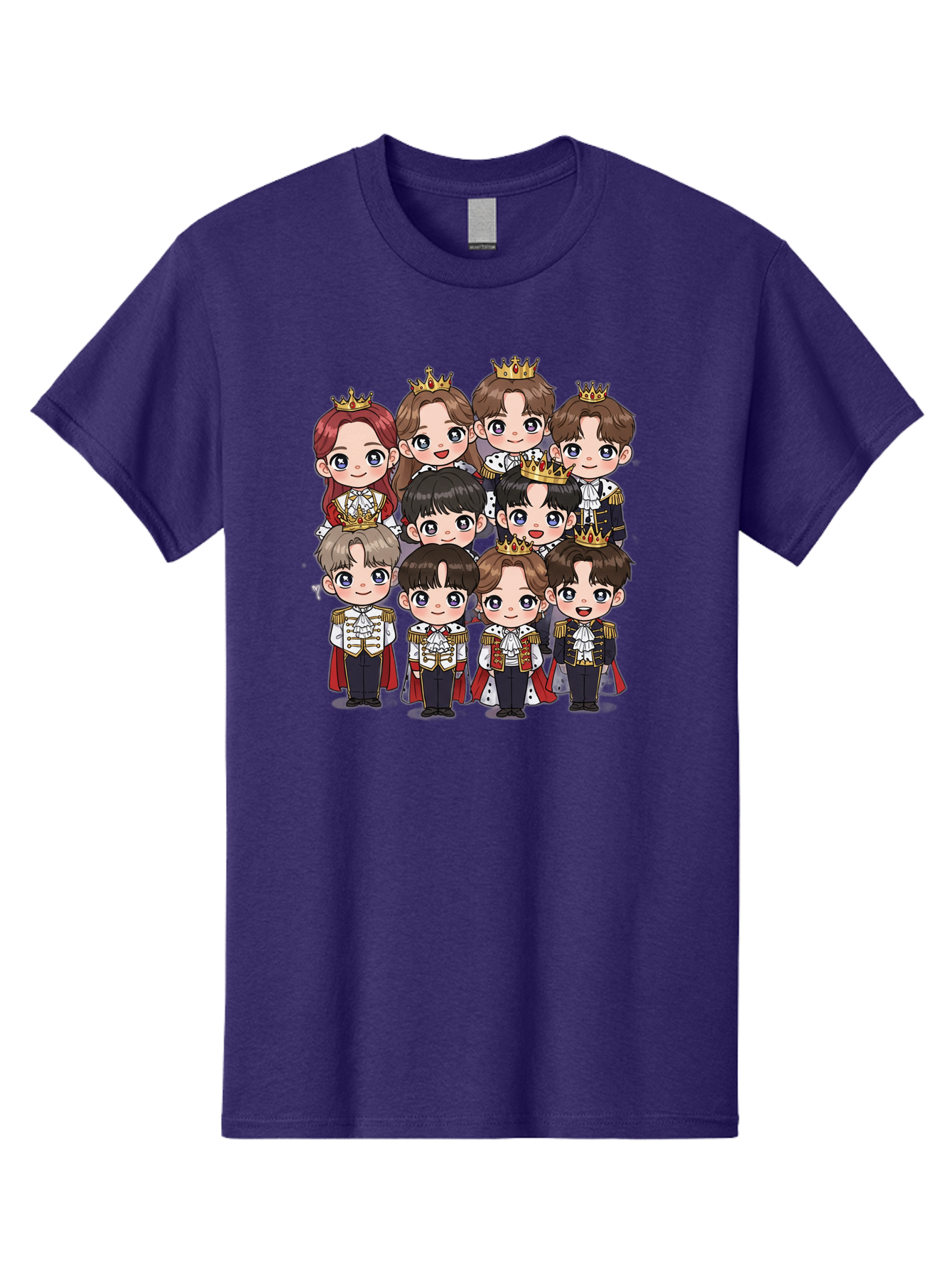 K-Pop-Royalty Men'S Graphic Tee, 100% Cotton, Comfortable Casual Summer Wear, Machine Washable, K-Pop Group, Cartoon Characters, Royal Attire, Crowned Figures, Chibi Style, Cuteness Overload, Idols, Fashion Icons, Cartoon Illustrations Bac103