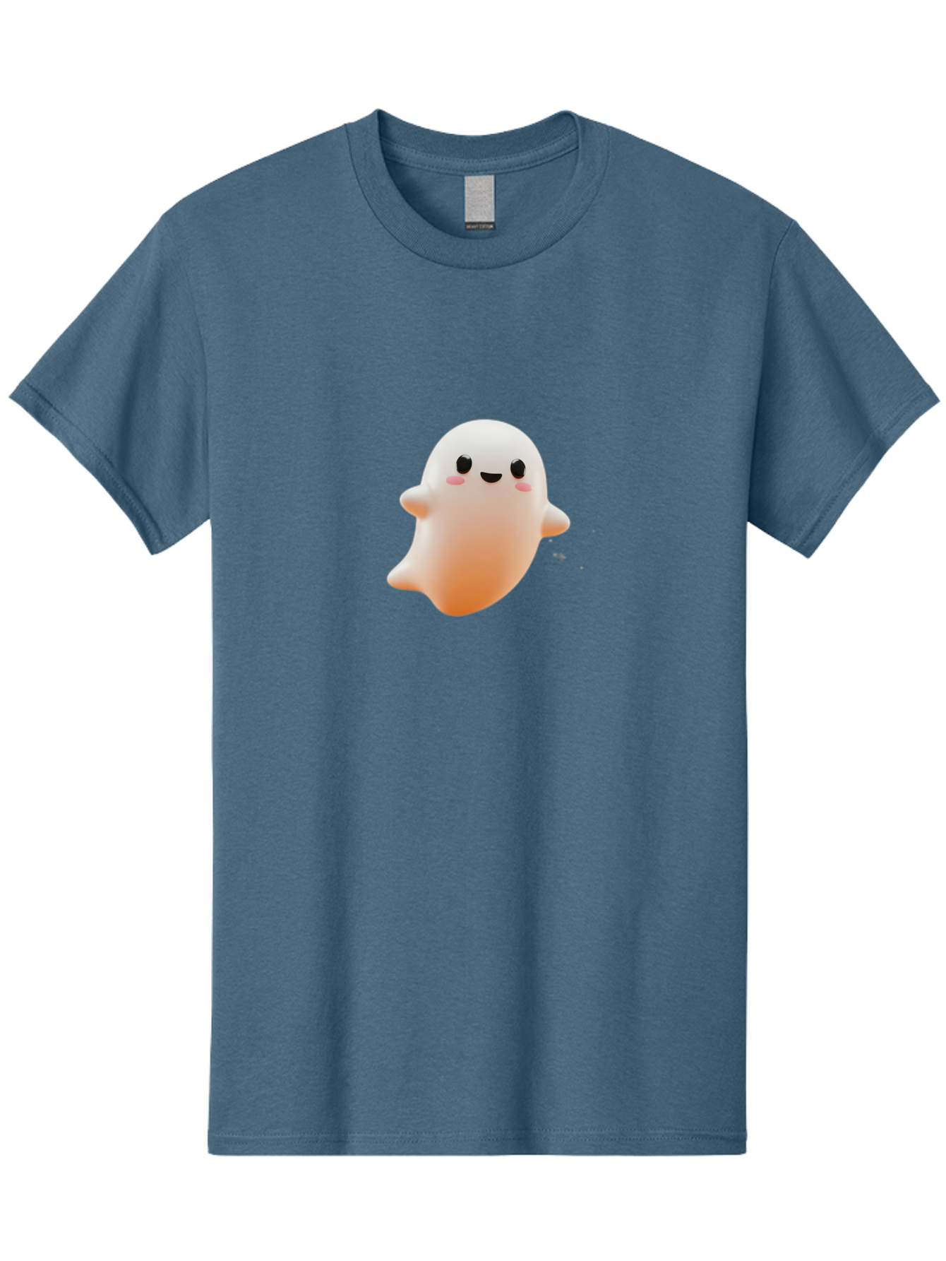 Kawaii-Ghost Men'S Graphic Tee, 100% Cotton, Comfortable Casual Summer Wear, Machine Washable, Cartoon Ghost, Cute Character, Adorable Design, Smiling Face, Pink Cheeks, White Ghost, Kawaii Art, Friendly Spirit, Halloween Character Bac105