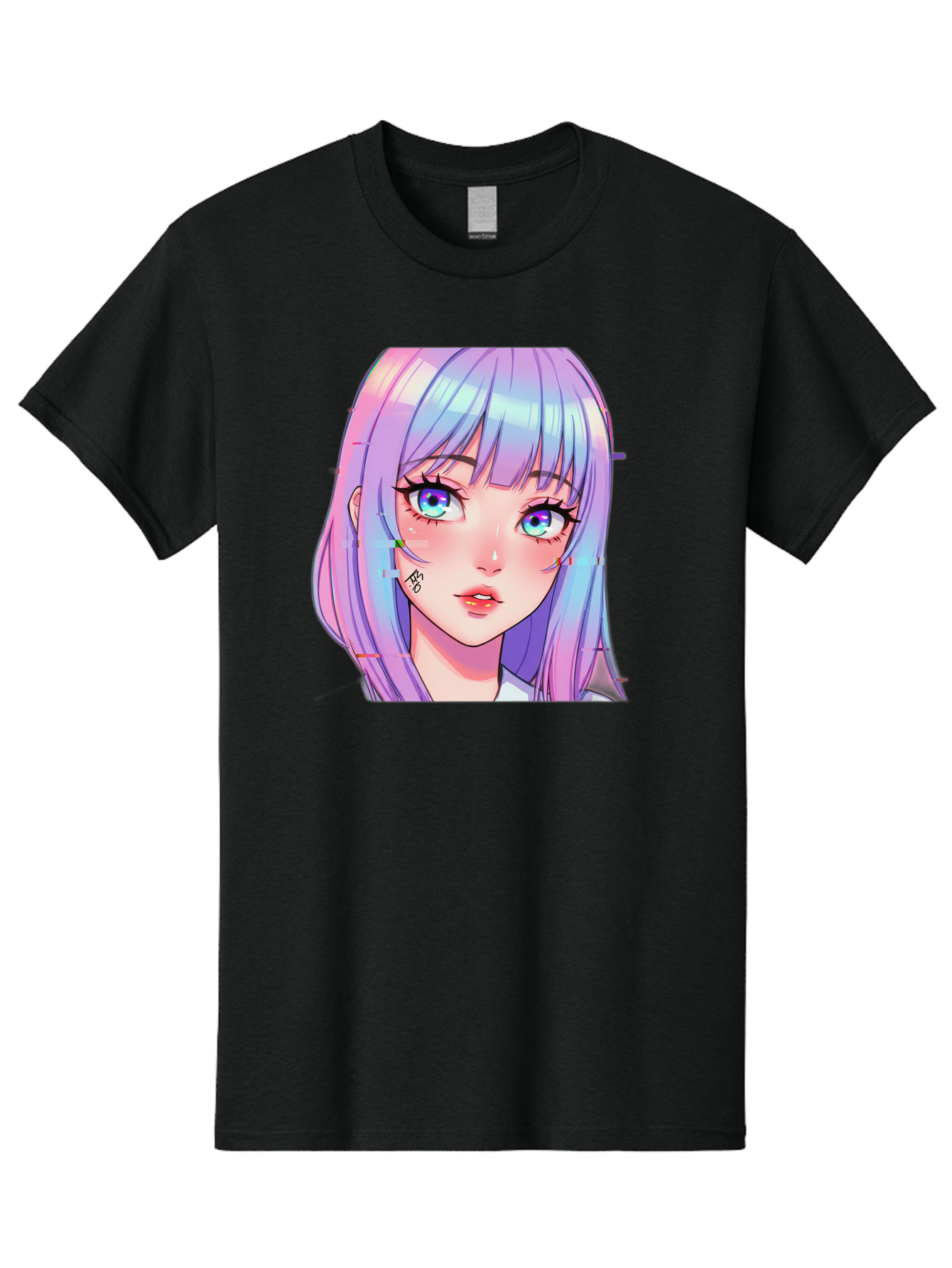 Kawaii-Girl-With-Freckles Men'S Graphic Tee, 100% Cotton, Comfortable Casual Summer Wear, Machine Washable, Anime Girl, Pastel Hair, Vibrant Eyes, Facial Tattoo, Kawaii Aesthetic, Manga Style, Digital Art, Cartoon Character, Bac106