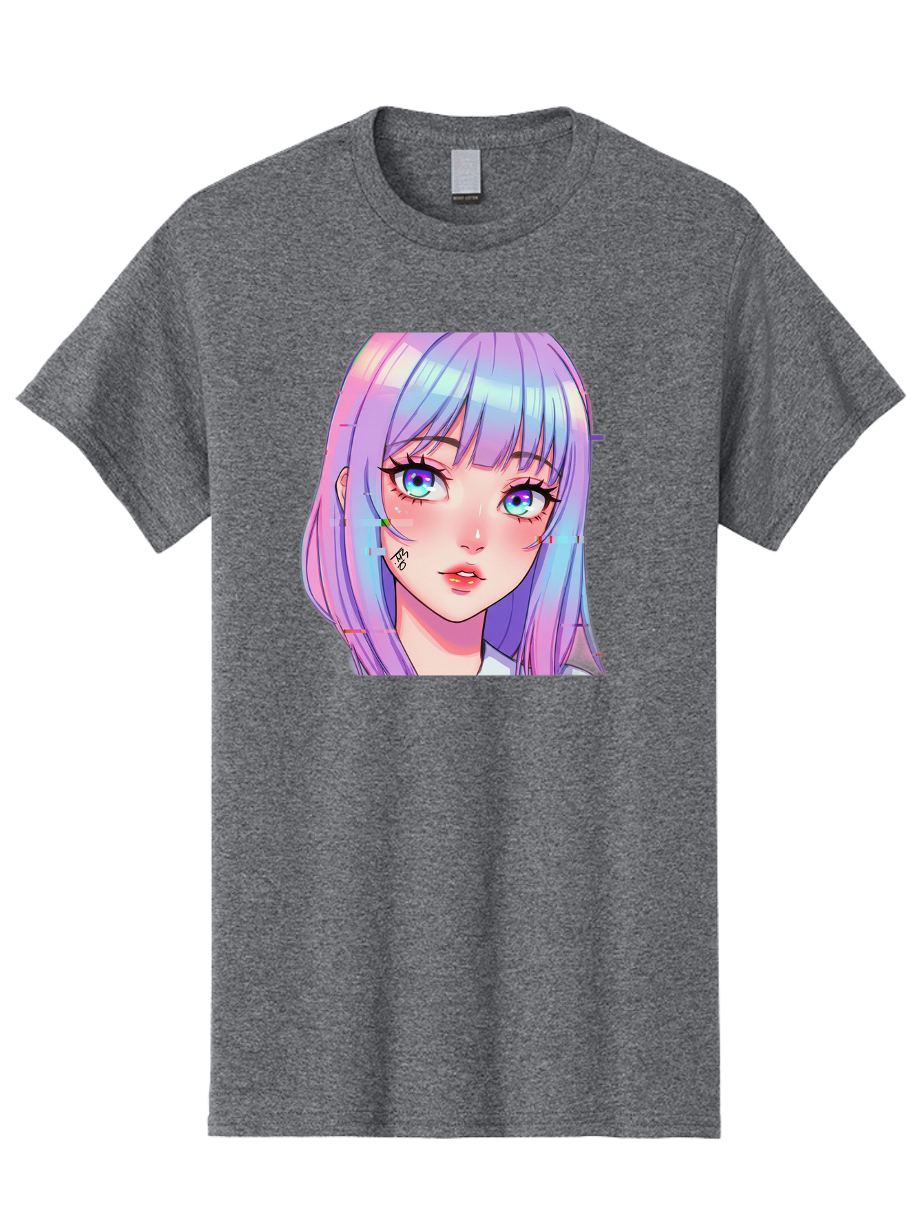 Kawaii-Girl-With-Freckles Men'S Graphic Tee, 100% Cotton, Comfortable Casual Summer Wear, Machine Washable, Anime Girl, Pastel Hair, Vibrant Eyes, Facial Tattoo, Kawaii Aesthetic, Manga Style, Digital Art, Cartoon Character, Bac106