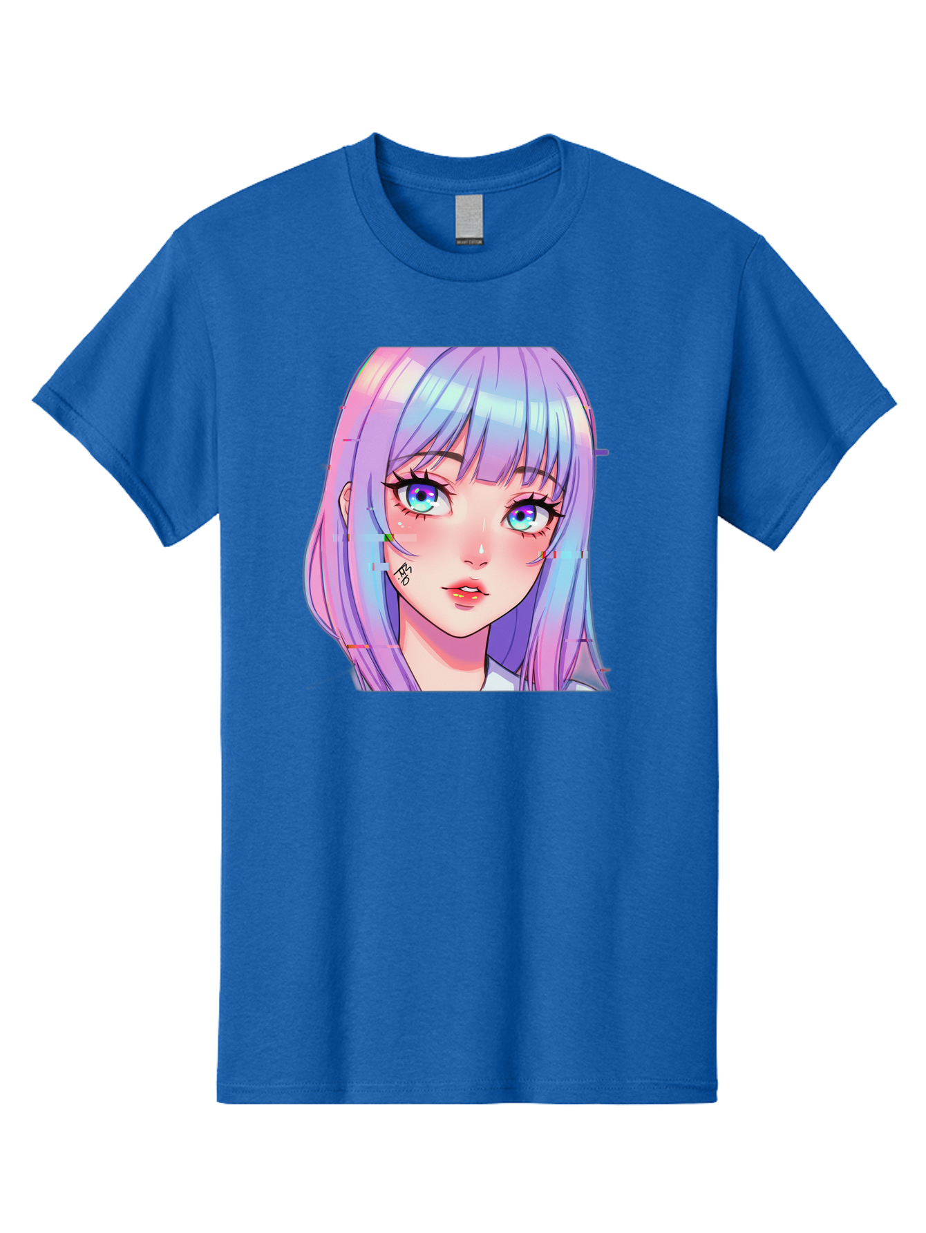 Kawaii-Girl-With-Freckles Men'S Graphic Tee, 100% Cotton, Comfortable Casual Summer Wear, Machine Washable, Anime Girl, Pastel Hair, Vibrant Eyes, Facial Tattoo, Kawaii Aesthetic, Manga Style, Digital Art, Cartoon Character, Bac106