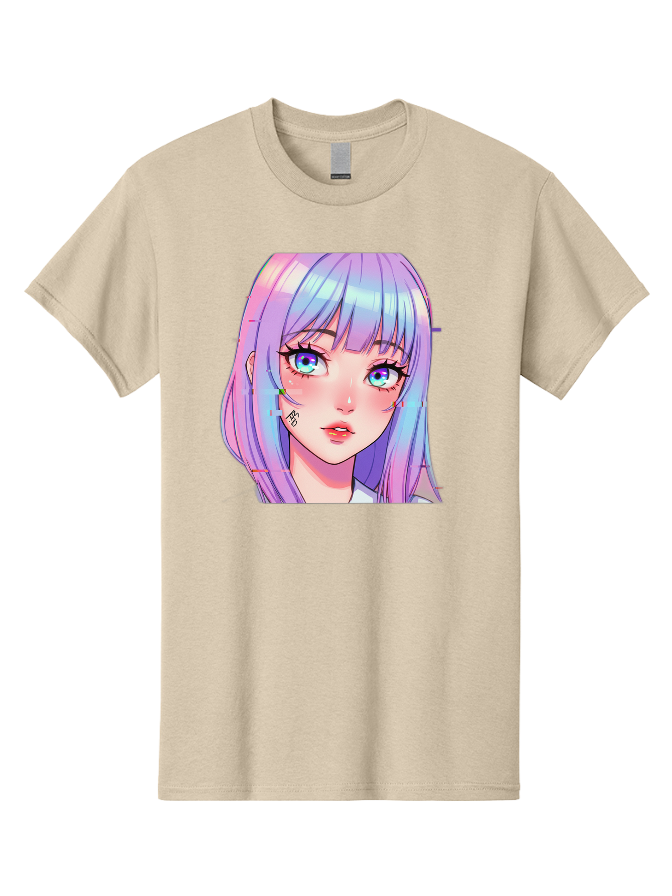 Kawaii-Girl-With-Freckles Men'S Graphic Tee, 100% Cotton, Comfortable Casual Summer Wear, Machine Washable, Anime Girl, Pastel Hair, Vibrant Eyes, Facial Tattoo, Kawaii Aesthetic, Manga Style, Digital Art, Cartoon Character, Bac106