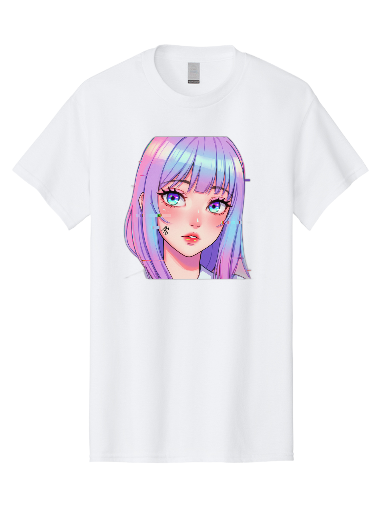 Kawaii-Girl-With-Freckles Men'S Graphic Tee, 100% Cotton, Comfortable Casual Summer Wear, Machine Washable, Anime Girl, Pastel Hair, Vibrant Eyes, Facial Tattoo, Kawaii Aesthetic, Manga Style, Digital Art, Cartoon Character, Bac106
