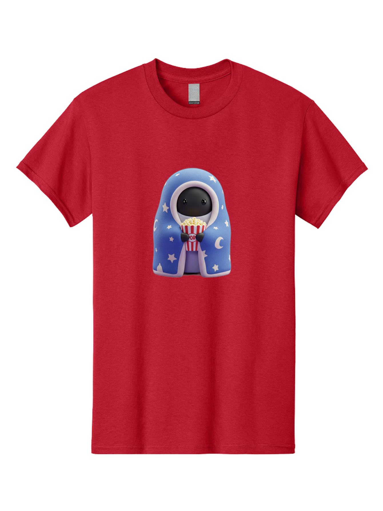 Kaws-Companion Men'S Graphic Tee, 100% Cotton, Comfortable Casual Summer Wear, Machine Washable, Cartoon Character, Blue Robe With Stars, Holding Popcorn, Moon Symbol, Night Theme, Cute Design, Whimsical, Pop Culture, Relaxed, Casual, Bac107