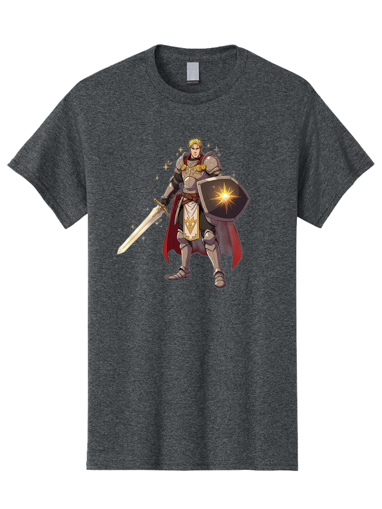Knight-Templar Men'S Graphic Tee, 100% Cotton, Comfortable Casual Summer Wear, Machine Washable, Knight Templar, Masonic Knight, Armor, Sword, Shield, Freemason Symbol, Gold Accents, Red Cape, Blonde Hair, Sacred Geometry, Spiritual Warrior, Bac108