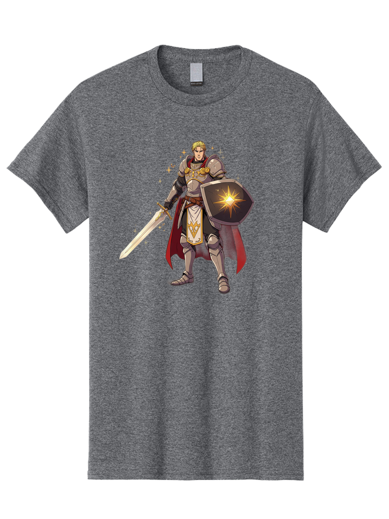 Knight-Templar Men'S Graphic Tee, 100% Cotton, Comfortable Casual Summer Wear, Machine Washable, Knight Templar, Masonic Knight, Armor, Sword, Shield, Freemason Symbol, Gold Accents, Red Cape, Blonde Hair, Sacred Geometry, Spiritual Warrior, Bac108