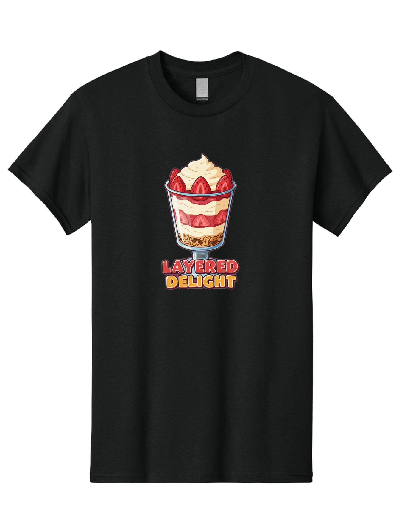 Layered-Delight Men'S Graphic Tee, 100% Cotton, Comfortable Casual Summer Wear, Machine Washable, Layered Dessert, Strawberry Parfait, Whipped Cream, Sweet Treat, Crunchy Granola, Layered Delight, Dessert Cup, Tasty Layers, Strawberry Topping, Bac110
