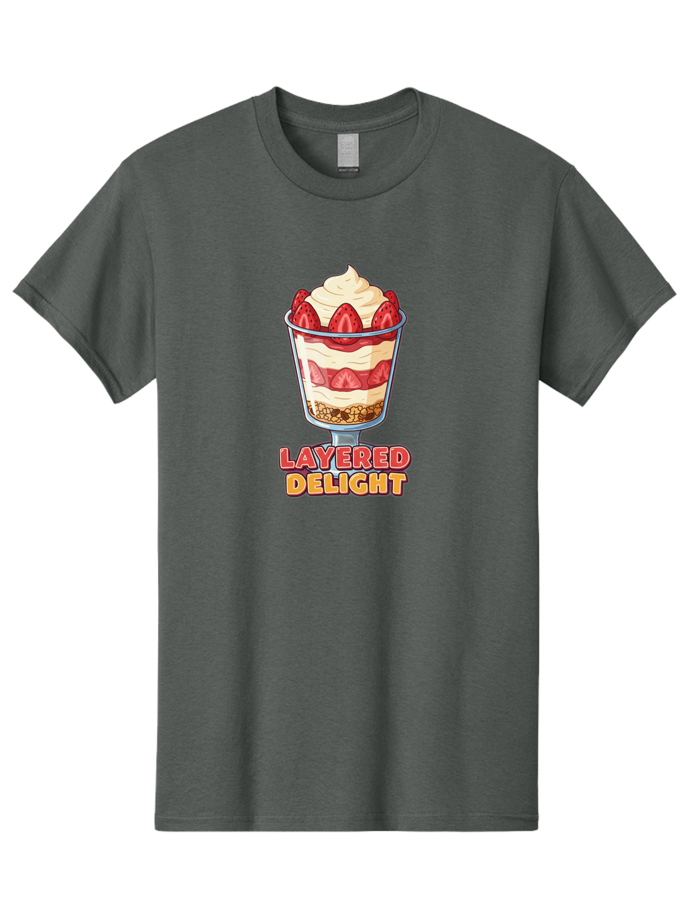 Layered-Delight Men'S Graphic Tee, 100% Cotton, Comfortable Casual Summer Wear, Machine Washable, Layered Dessert, Strawberry Parfait, Whipped Cream, Sweet Treat, Crunchy Granola, Layered Delight, Dessert Cup, Tasty Layers, Strawberry Topping, Bac110