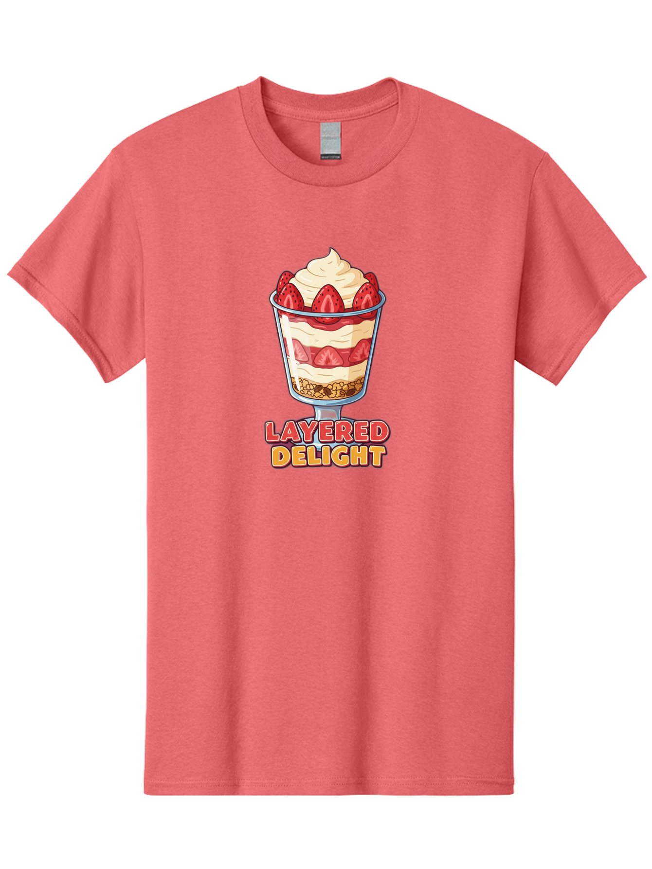 Layered-Delight Men'S Graphic Tee, 100% Cotton, Comfortable Casual Summer Wear, Machine Washable, Layered Dessert, Strawberry Parfait, Whipped Cream, Sweet Treat, Crunchy Granola, Layered Delight, Dessert Cup, Tasty Layers, Strawberry Topping, Bac110