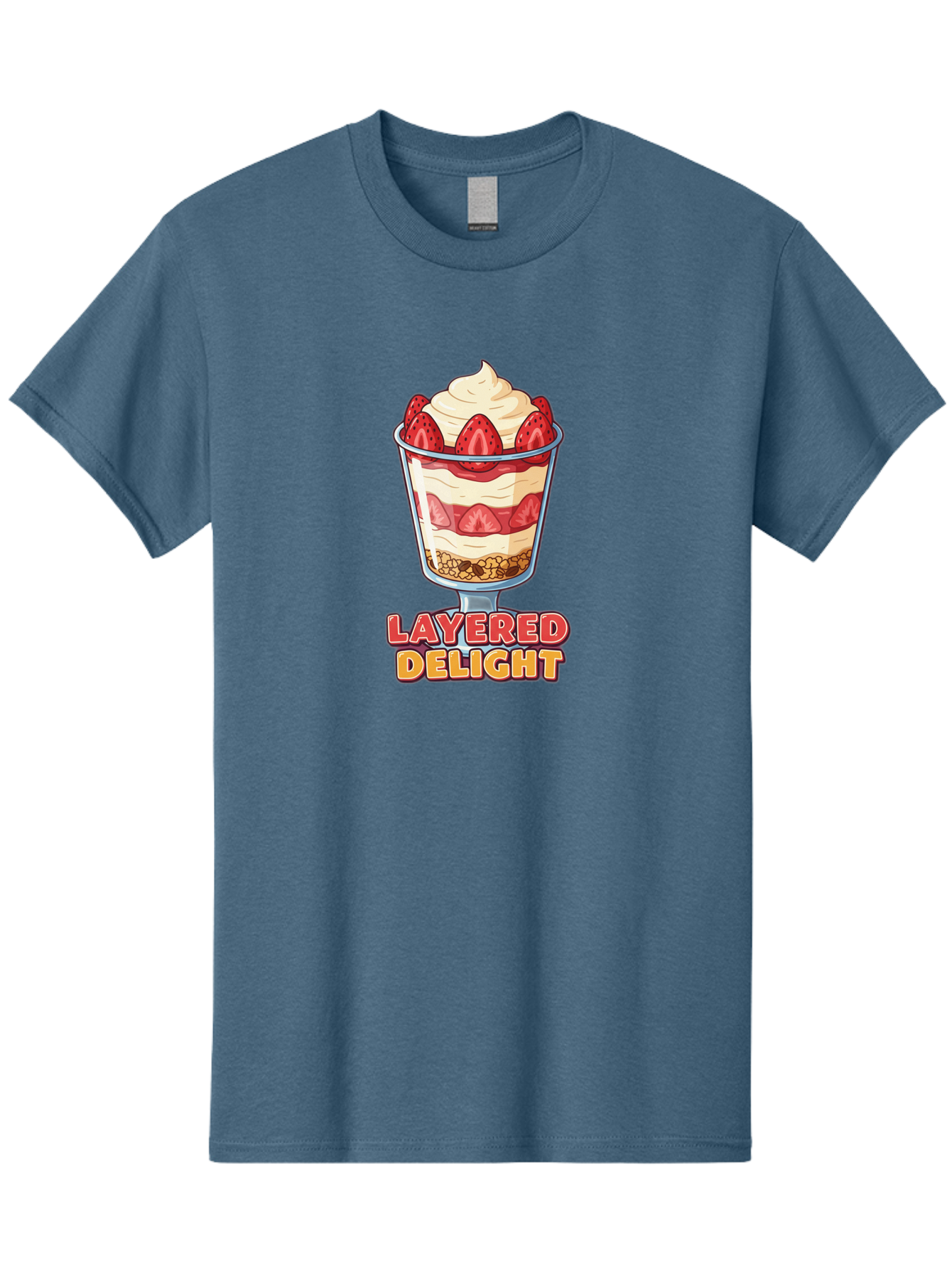 Layered-Delight Men'S Graphic Tee, 100% Cotton, Comfortable Casual Summer Wear, Machine Washable, Layered Dessert, Strawberry Parfait, Whipped Cream, Sweet Treat, Crunchy Granola, Layered Delight, Dessert Cup, Tasty Layers, Strawberry Topping, Bac110