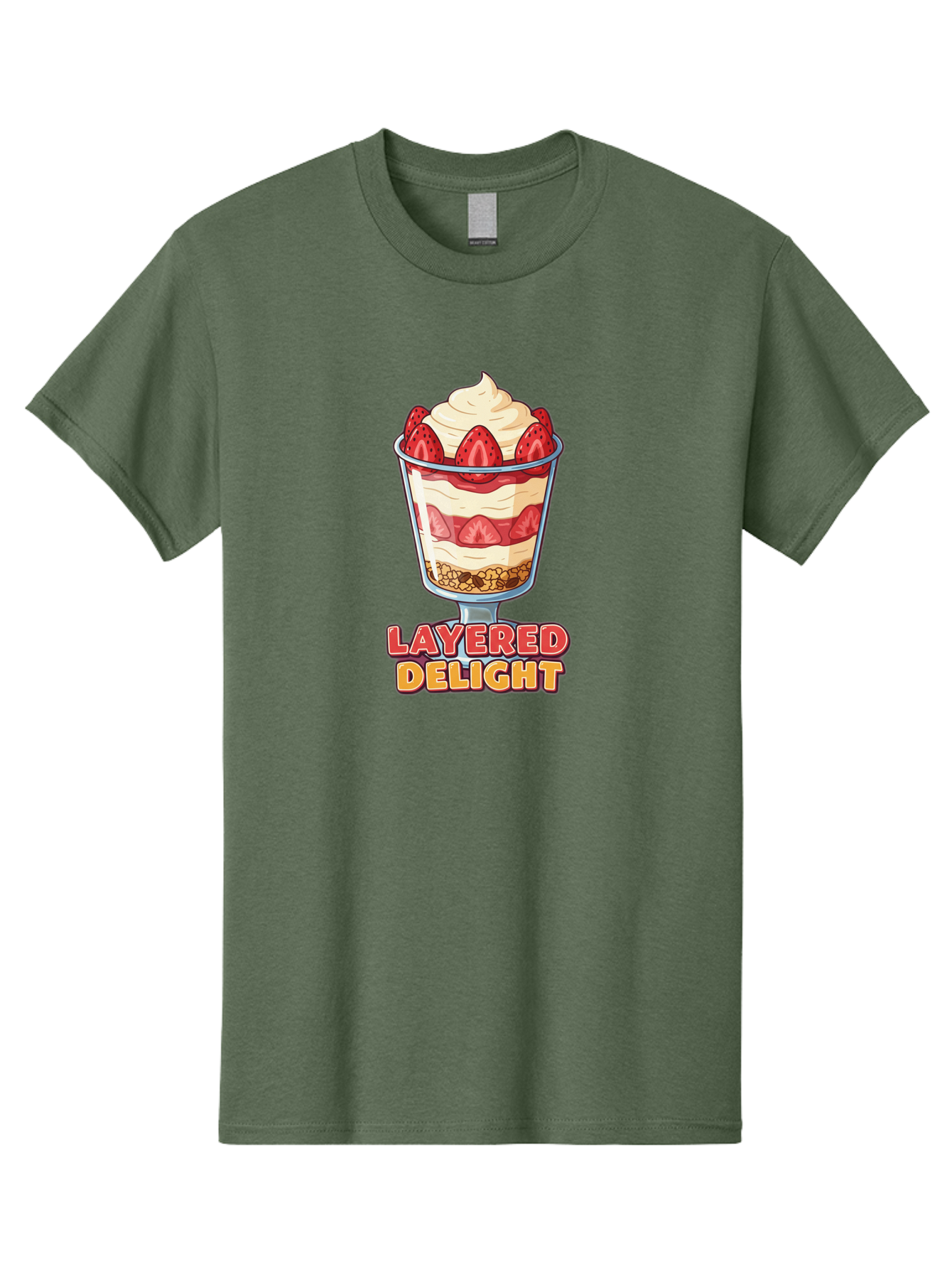 Layered-Delight Men'S Graphic Tee, 100% Cotton, Comfortable Casual Summer Wear, Machine Washable, Layered Dessert, Strawberry Parfait, Whipped Cream, Sweet Treat, Crunchy Granola, Layered Delight, Dessert Cup, Tasty Layers, Strawberry Topping, Bac110