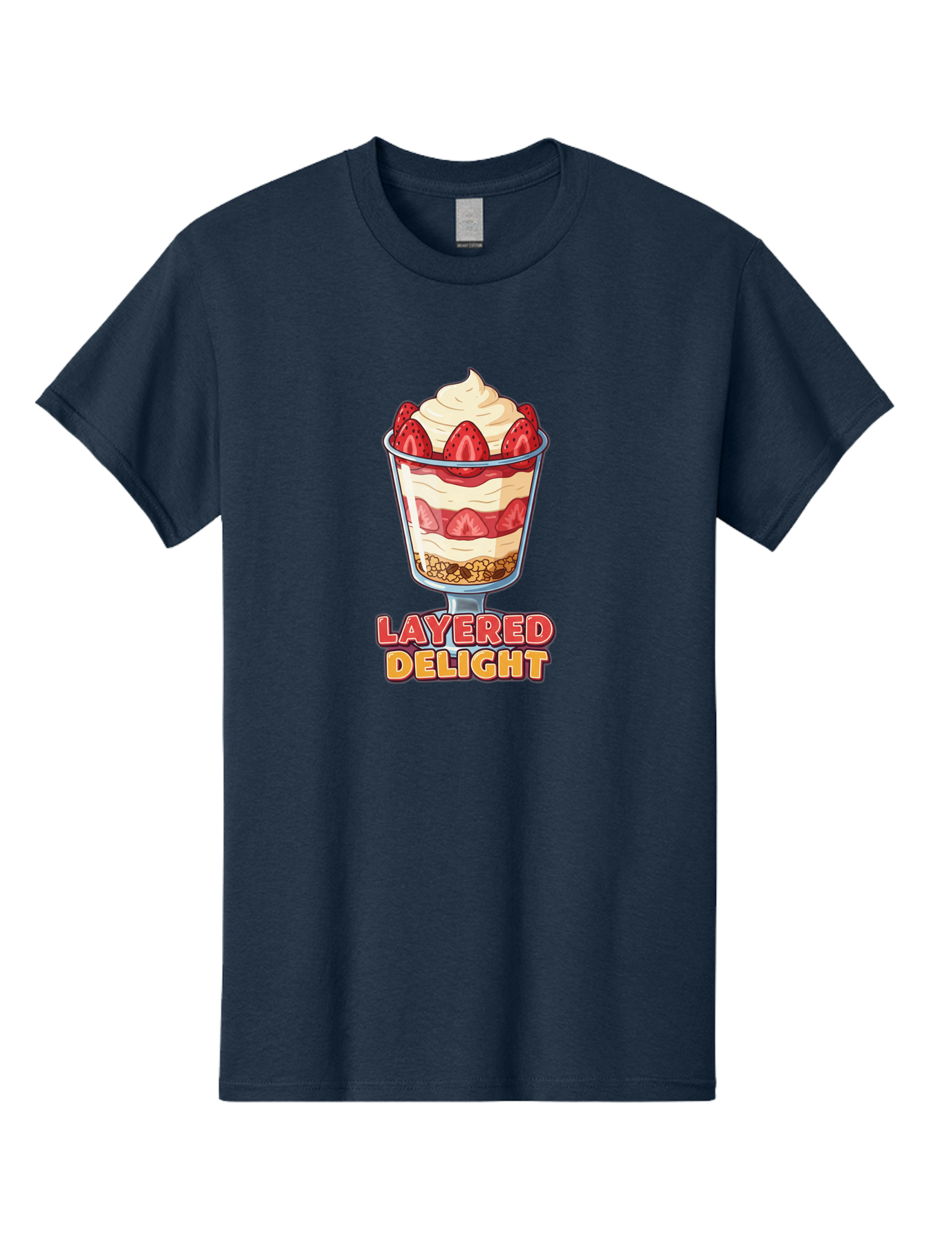 Layered-Delight Men'S Graphic Tee, 100% Cotton, Comfortable Casual Summer Wear, Machine Washable, Layered Dessert, Strawberry Parfait, Whipped Cream, Sweet Treat, Crunchy Granola, Layered Delight, Dessert Cup, Tasty Layers, Strawberry Topping, Bac110