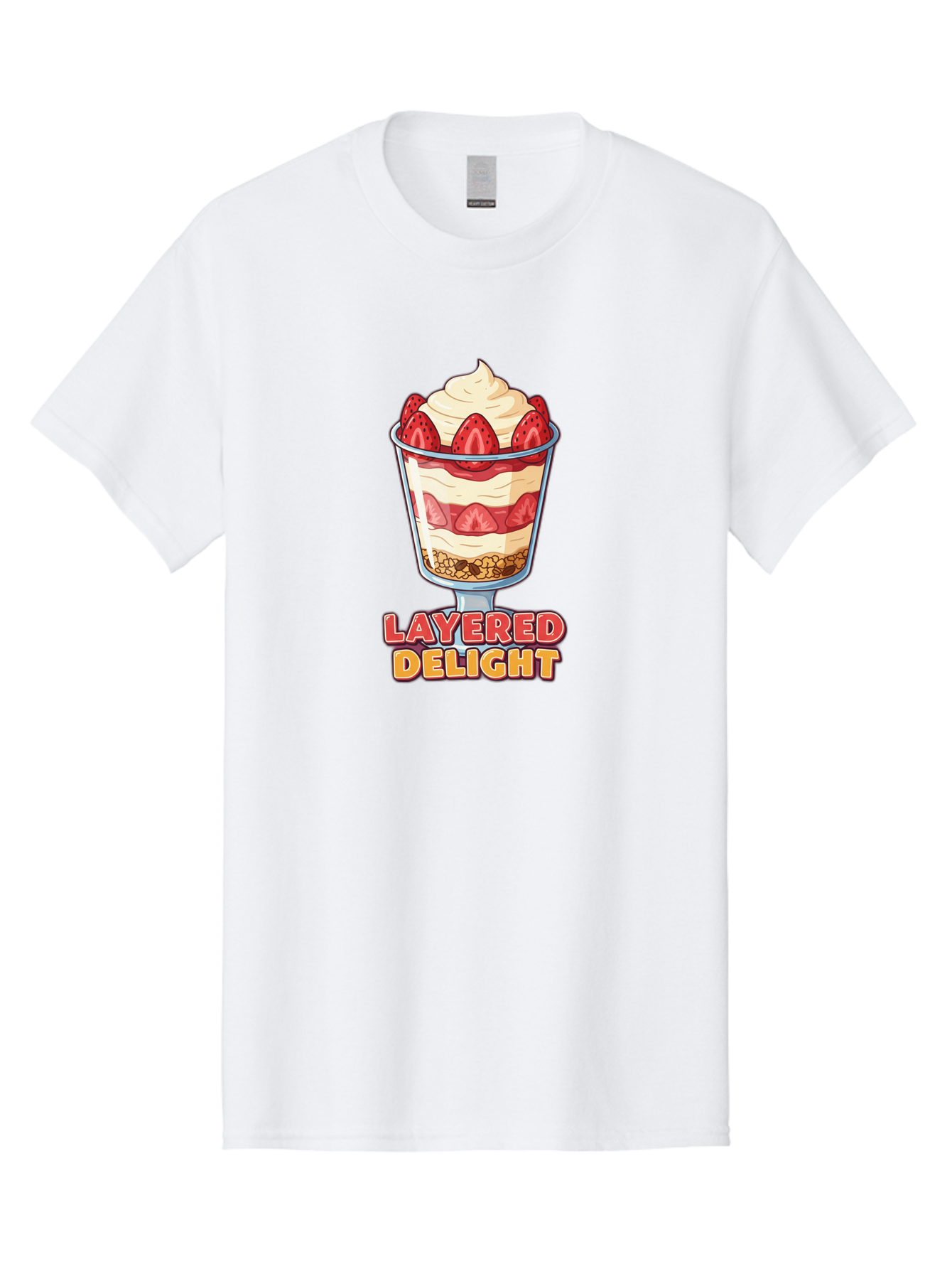 Layered-Delight Men'S Graphic Tee, 100% Cotton, Comfortable Casual Summer Wear, Machine Washable, Layered Dessert, Strawberry Parfait, Whipped Cream, Sweet Treat, Crunchy Granola, Layered Delight, Dessert Cup, Tasty Layers, Strawberry Topping, Bac110