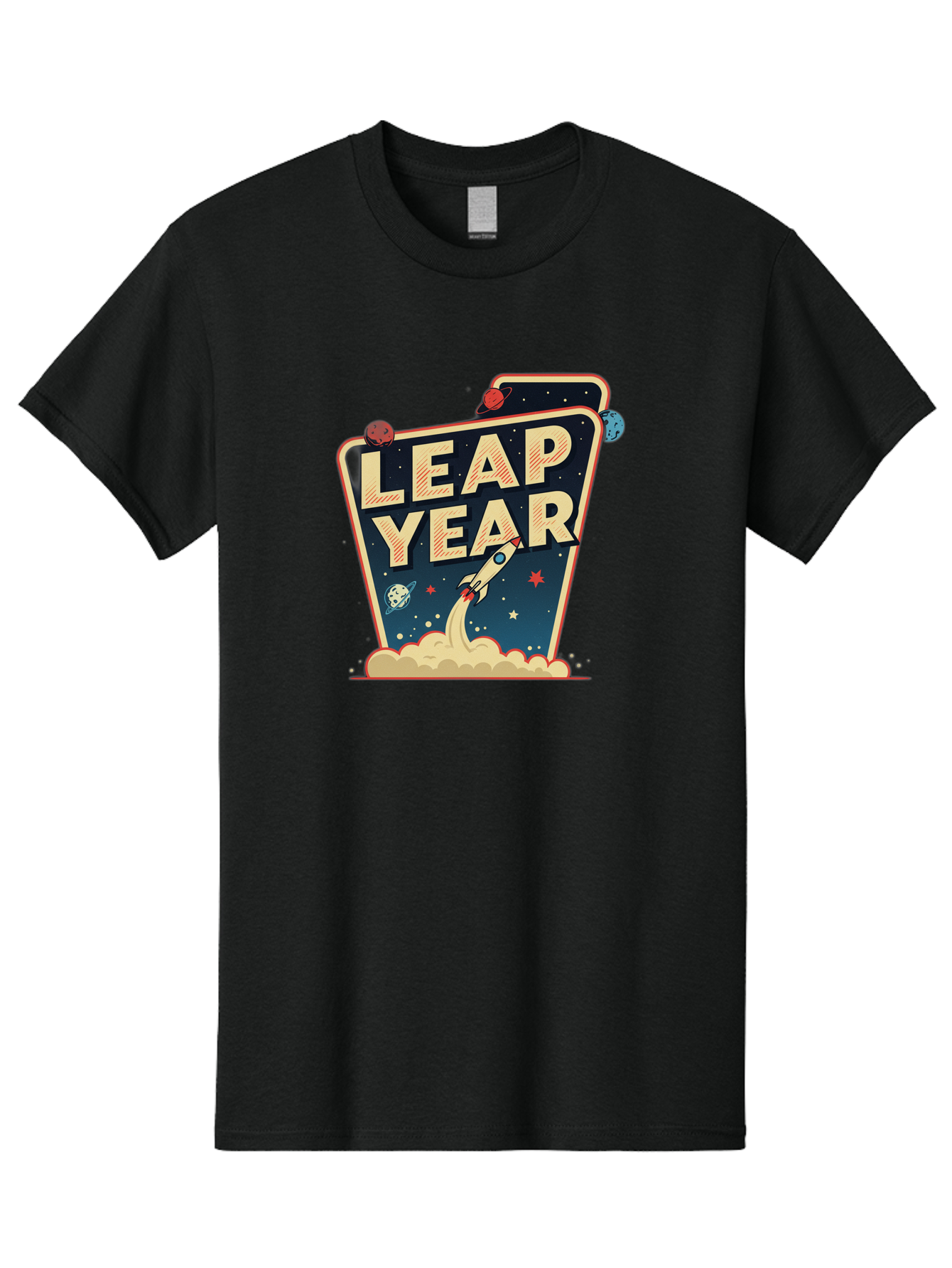 Leap-Year-1 Men'S Graphic Tee, 100% Cotton, Comfortable Casual Summer Wear, Machine Washable, Leap Year, Rocket Ship, Space Travel, Stars, Planets, Celestial Bodies, Retro-Futuristic, Vintage Space, Space Exploration, Launch Sequence Bac111