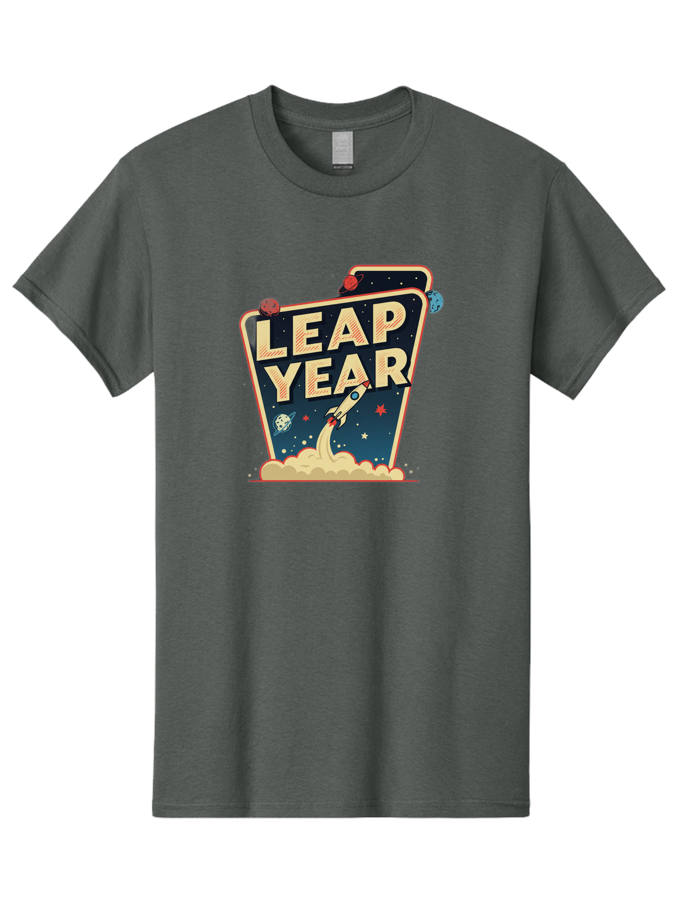 Leap-Year-1 Men'S Graphic Tee, 100% Cotton, Comfortable Casual Summer Wear, Machine Washable, Leap Year, Rocket Ship, Space Travel, Stars, Planets, Celestial Bodies, Retro-Futuristic, Vintage Space, Space Exploration, Launch Sequence Bac111