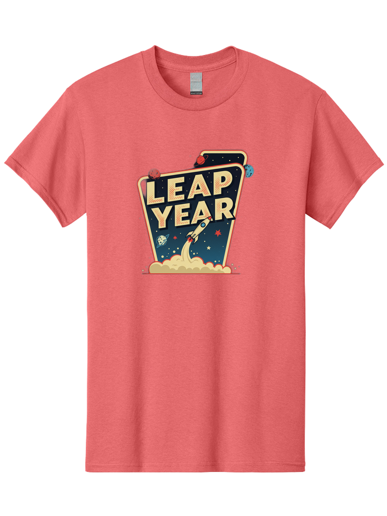 Leap-Year-1 Men'S Graphic Tee, 100% Cotton, Comfortable Casual Summer Wear, Machine Washable, Leap Year, Rocket Ship, Space Travel, Stars, Planets, Celestial Bodies, Retro-Futuristic, Vintage Space, Space Exploration, Launch Sequence Bac111