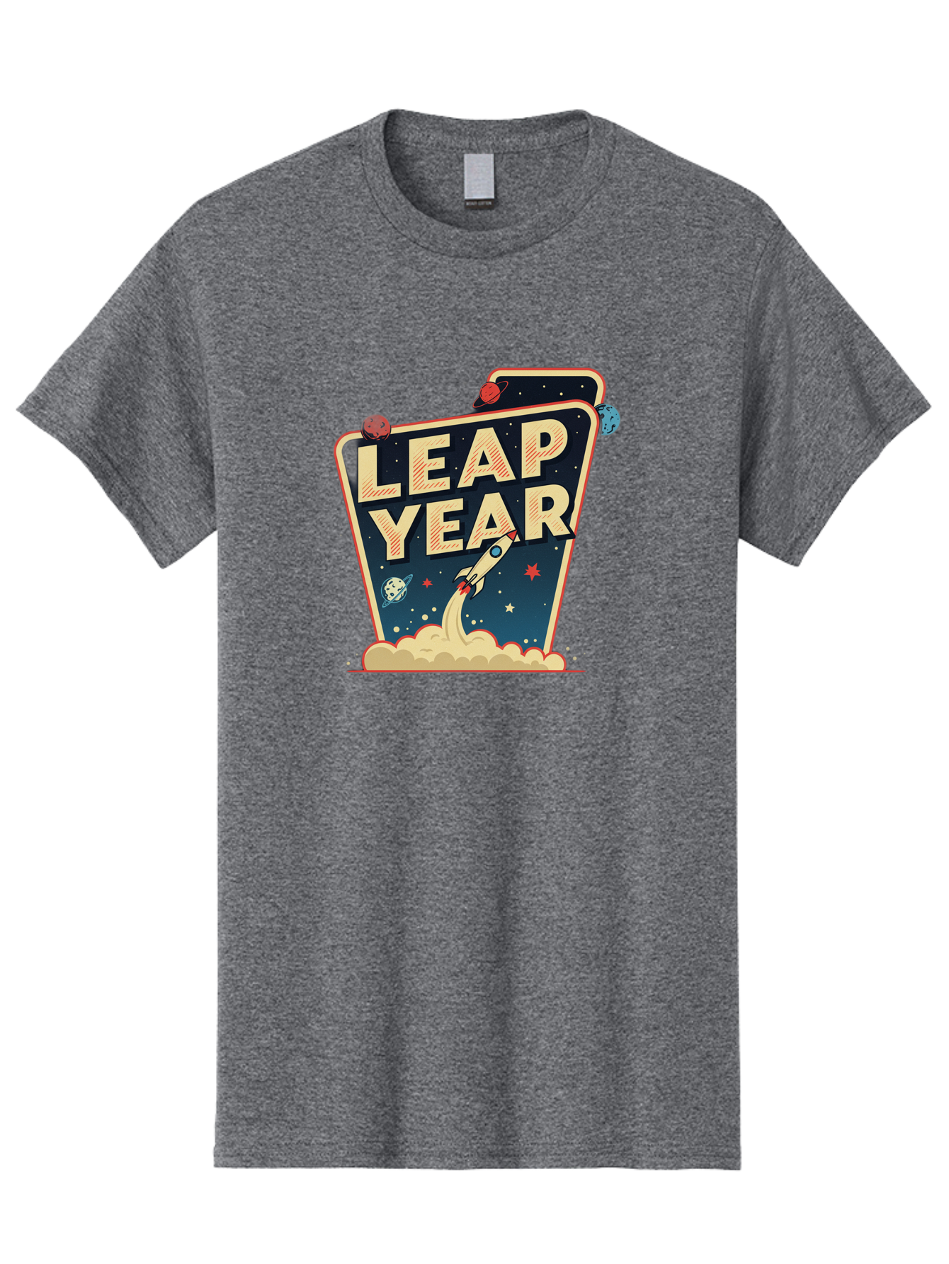 Leap-Year-1 Men'S Graphic Tee, 100% Cotton, Comfortable Casual Summer Wear, Machine Washable, Leap Year, Rocket Ship, Space Travel, Stars, Planets, Celestial Bodies, Retro-Futuristic, Vintage Space, Space Exploration, Launch Sequence Bac111