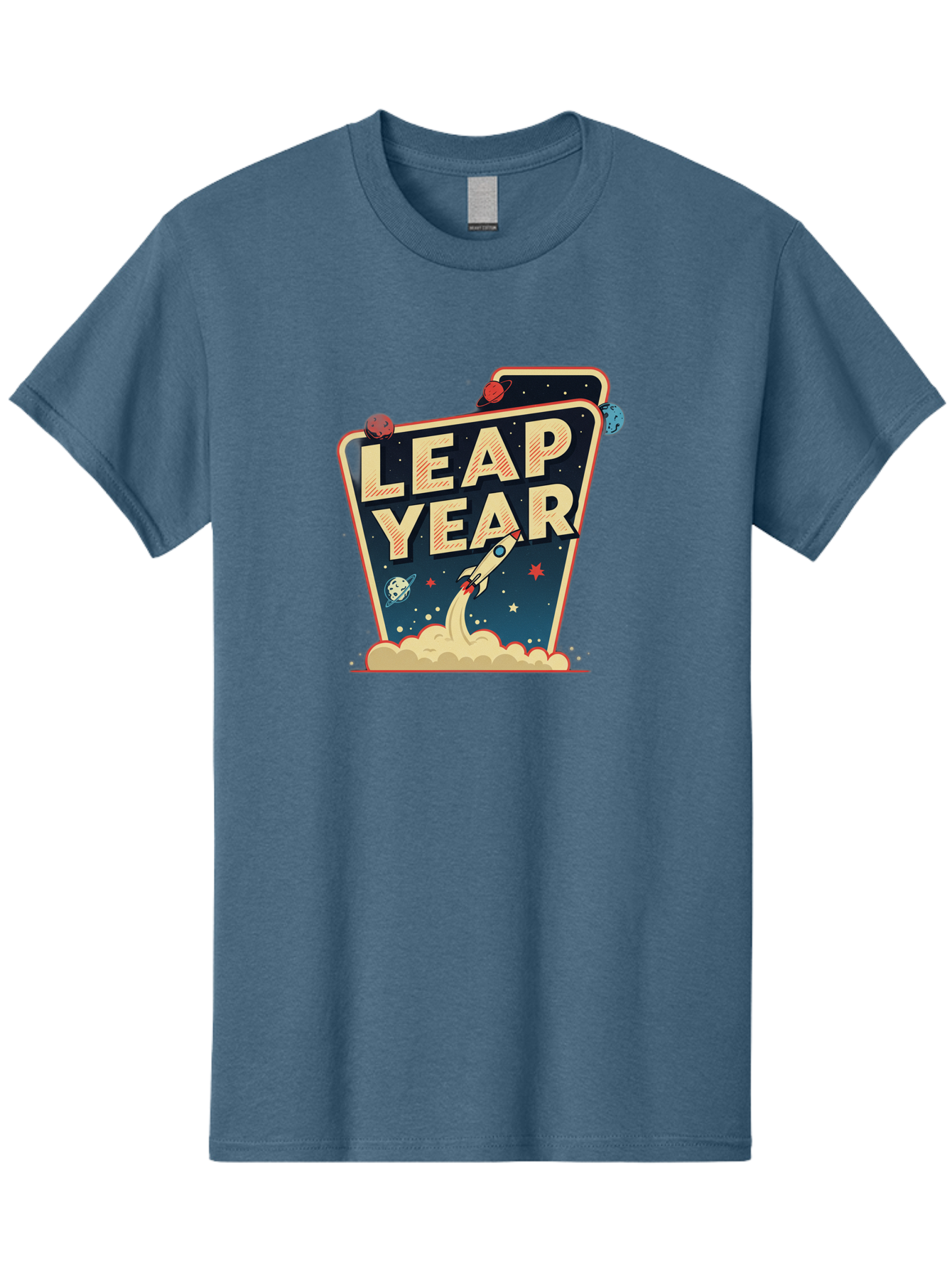 Leap-Year-1 Men'S Graphic Tee, 100% Cotton, Comfortable Casual Summer Wear, Machine Washable, Leap Year, Rocket Ship, Space Travel, Stars, Planets, Celestial Bodies, Retro-Futuristic, Vintage Space, Space Exploration, Launch Sequence Bac111