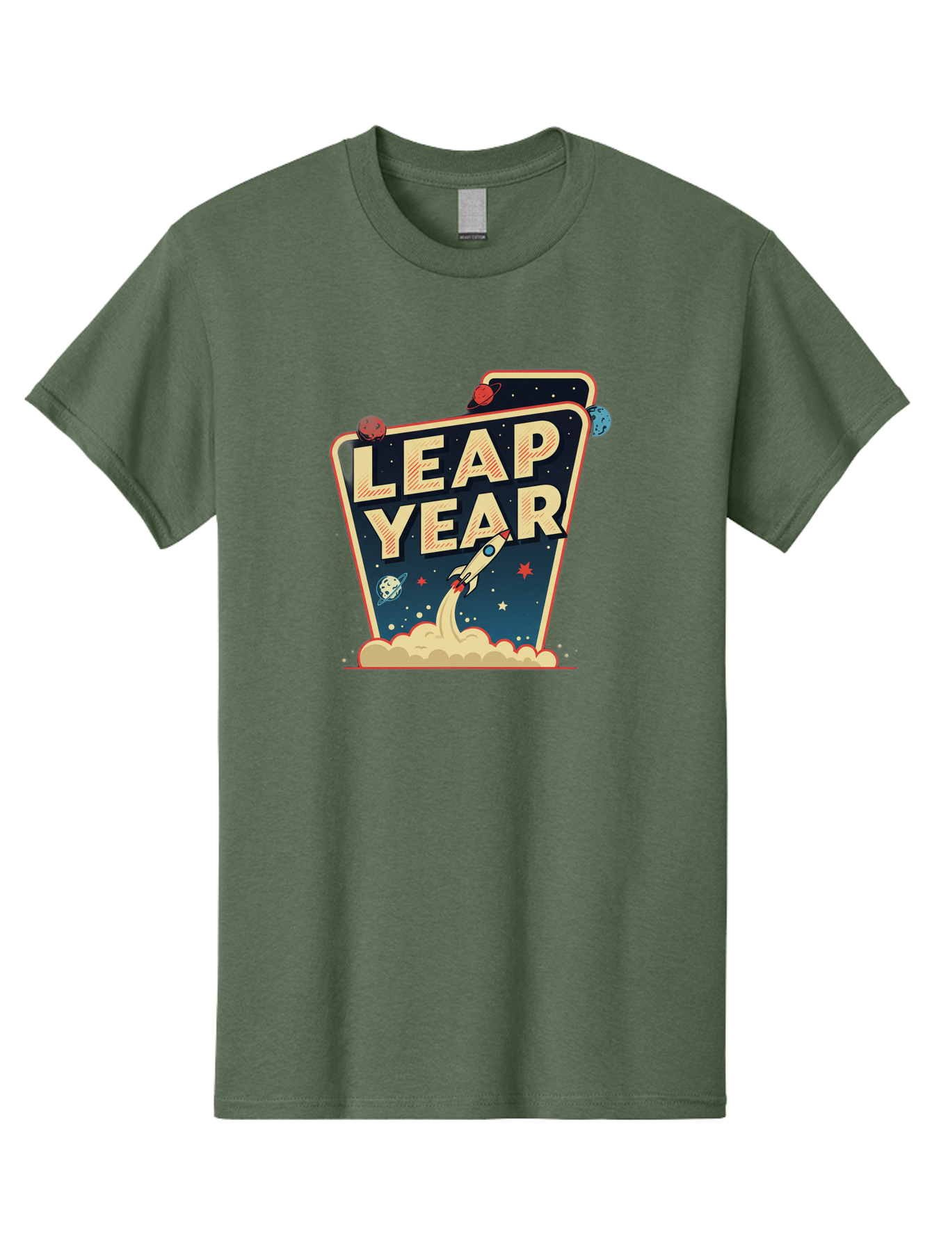 Leap-Year-1 Men'S Graphic Tee, 100% Cotton, Comfortable Casual Summer Wear, Machine Washable, Leap Year, Rocket Ship, Space Travel, Stars, Planets, Celestial Bodies, Retro-Futuristic, Vintage Space, Space Exploration, Launch Sequence Bac111
