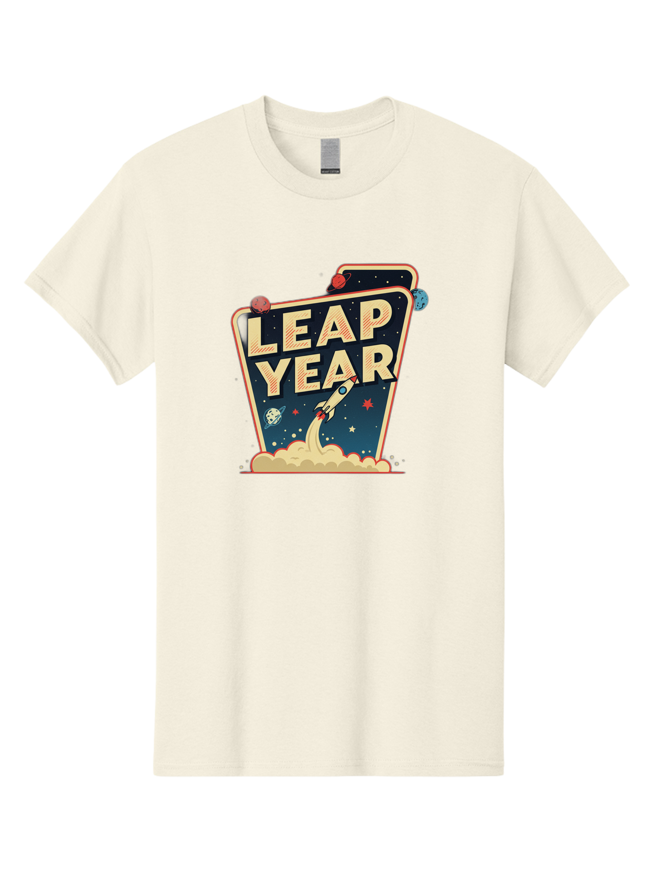 Leap-Year-1 Men'S Graphic Tee, 100% Cotton, Comfortable Casual Summer Wear, Machine Washable, Leap Year, Rocket Ship, Space Travel, Stars, Planets, Celestial Bodies, Retro-Futuristic, Vintage Space, Space Exploration, Launch Sequence Bac111
