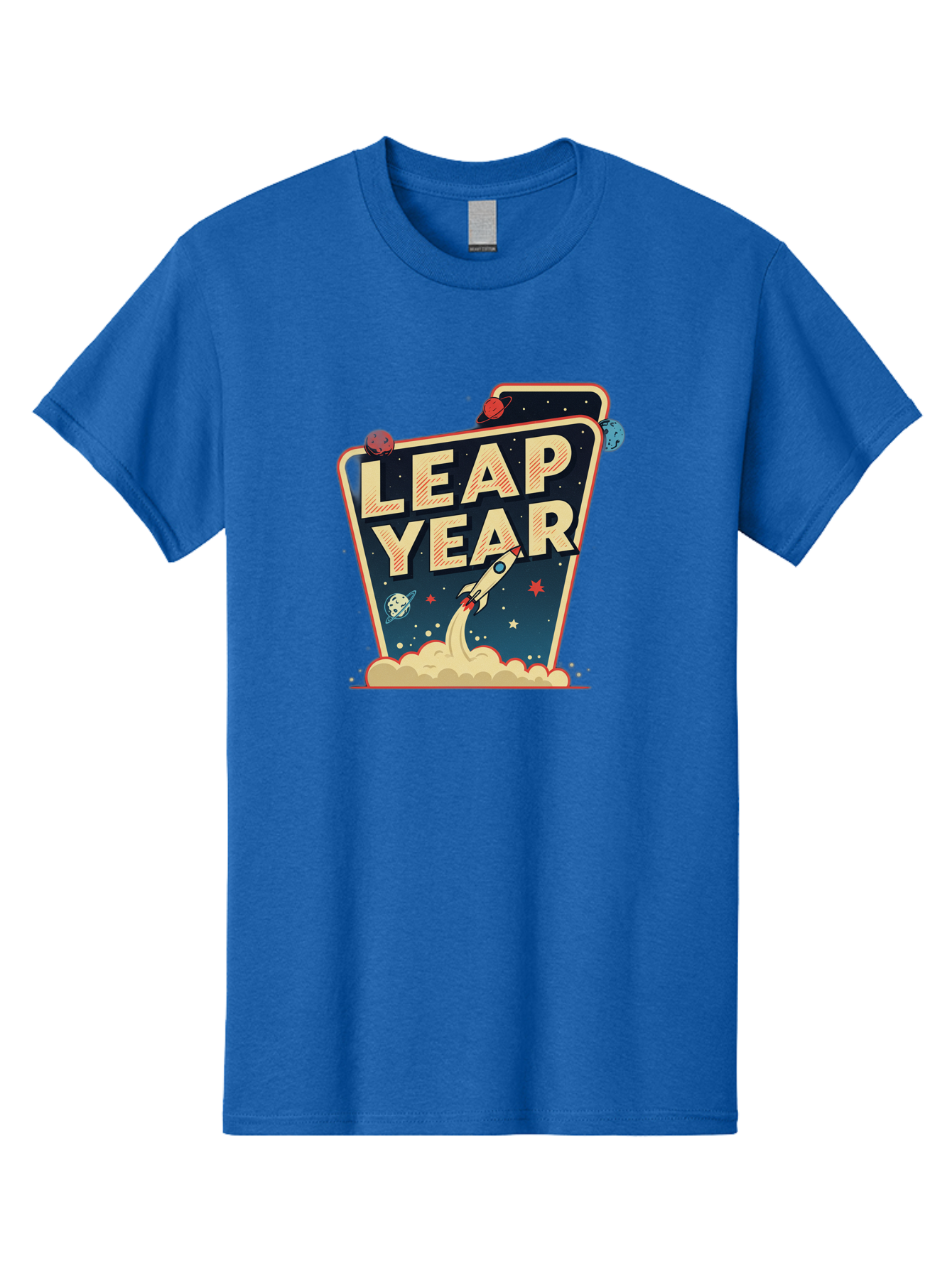 Leap-Year-1 Men'S Graphic Tee, 100% Cotton, Comfortable Casual Summer Wear, Machine Washable, Leap Year, Rocket Ship, Space Travel, Stars, Planets, Celestial Bodies, Retro-Futuristic, Vintage Space, Space Exploration, Launch Sequence Bac111
