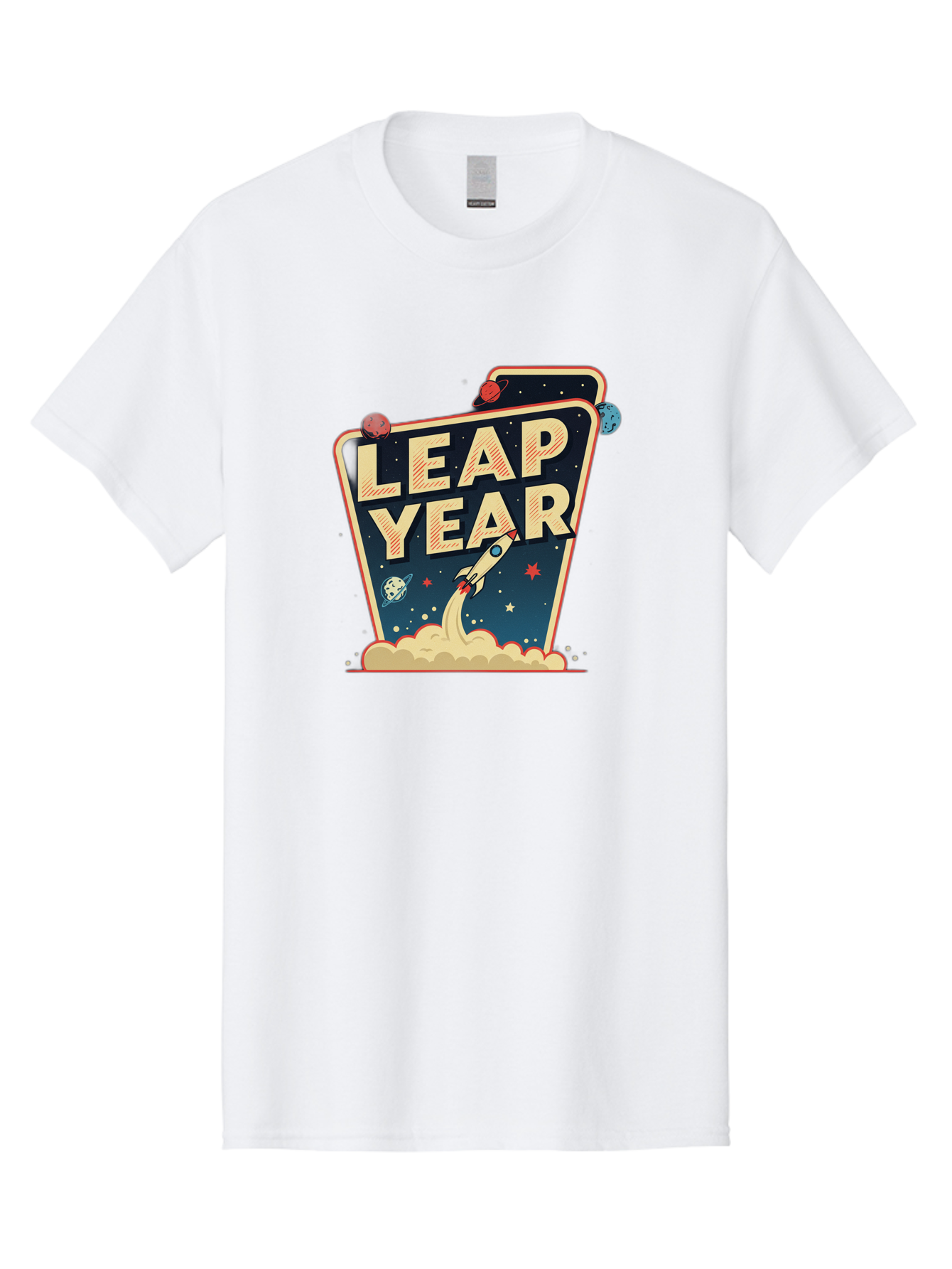 Leap-Year-1 Men'S Graphic Tee, 100% Cotton, Comfortable Casual Summer Wear, Machine Washable, Leap Year, Rocket Ship, Space Travel, Stars, Planets, Celestial Bodies, Retro-Futuristic, Vintage Space, Space Exploration, Launch Sequence Bac111