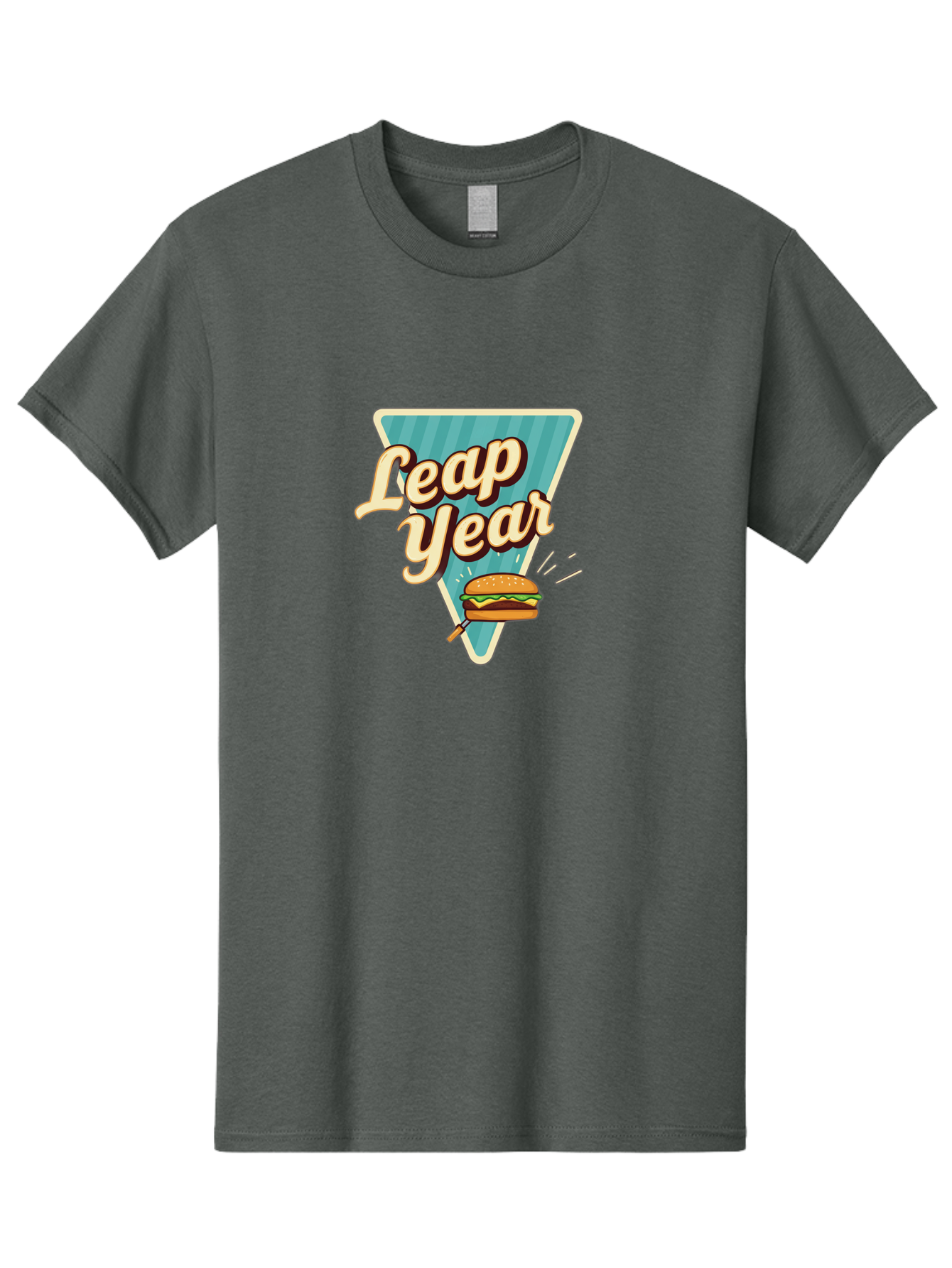 Leap-Year-2 Men'S Graphic Tee, 100% Cotton, Comfortable Casual Summer Wear, Machine Washable, Leap Year, Burger On A Fork, Cartoon Burger, Fun Food, Quirky Design, Playful Graphics, Vintage Style, Retro Illustration, Fun Concept Bac112