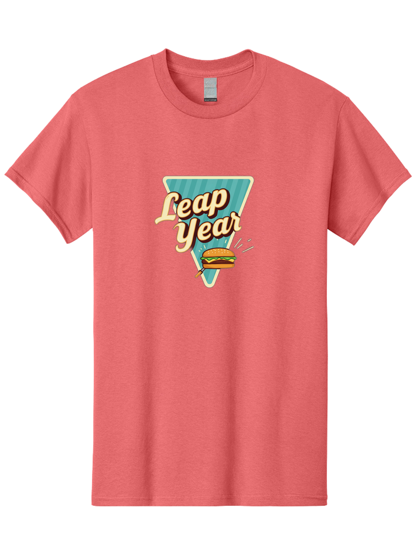Leap-Year-2 Men'S Graphic Tee, 100% Cotton, Comfortable Casual Summer Wear, Machine Washable, Leap Year, Burger On A Fork, Cartoon Burger, Fun Food, Quirky Design, Playful Graphics, Vintage Style, Retro Illustration, Fun Concept Bac112